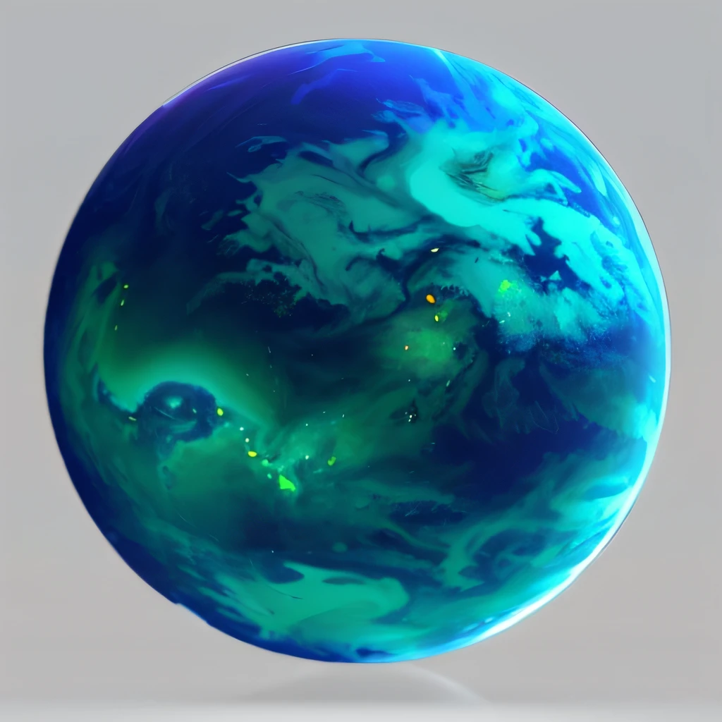 a close up of a blue and green planet with a lot of clouds, alien planet covered in water, realistic textured magnetosphere, dark blue planet, bioluminescent opal, artstation. view from space, earth in background, blueshift render, plasma globe, earth in the background, blue marble, the planet, blue planet still