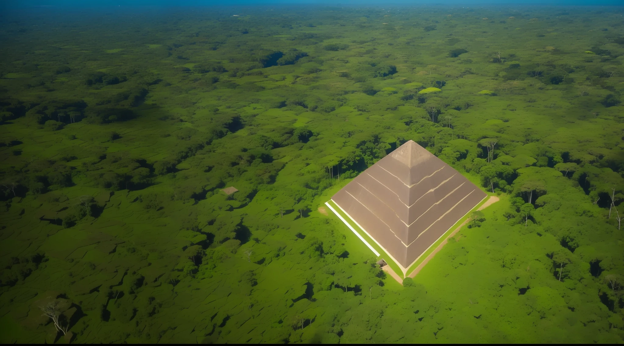 pyramid in the amazon rainforest seen from above