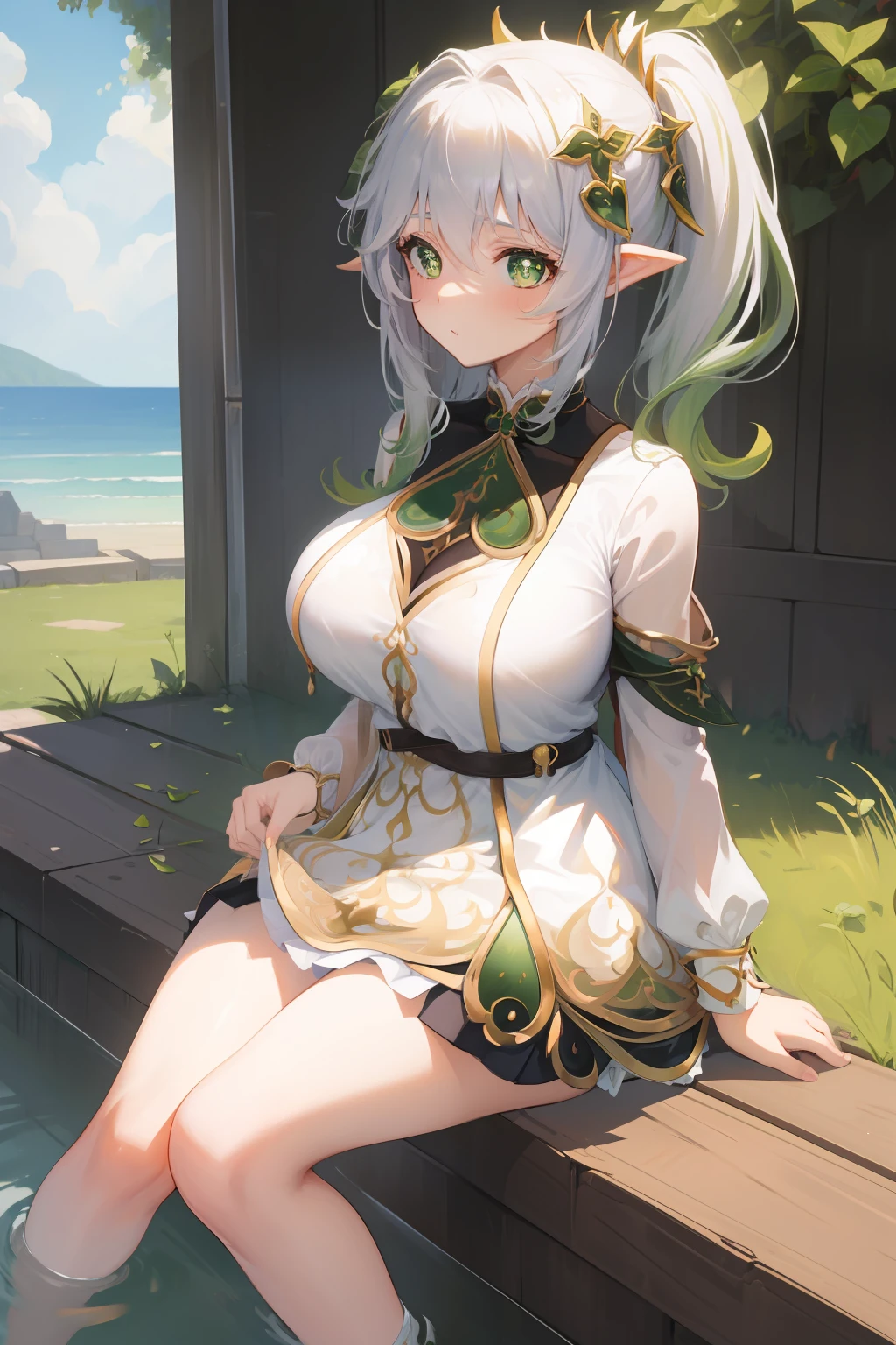 (masterpiece),best quality, expressive eyes, perfect face, 1girl,
big breast, H-cup, good breast, beautiful, gorgeous,anime,girl,lora, floating clothes,w sitting, w sitting on ground, legs on ground, short hair, yellow eyes, leaf hair ornament,red shirt,skirt,long sleeves,curtain chest ,hands on hips, hands on waist,nahidarnd,
nahidadef,