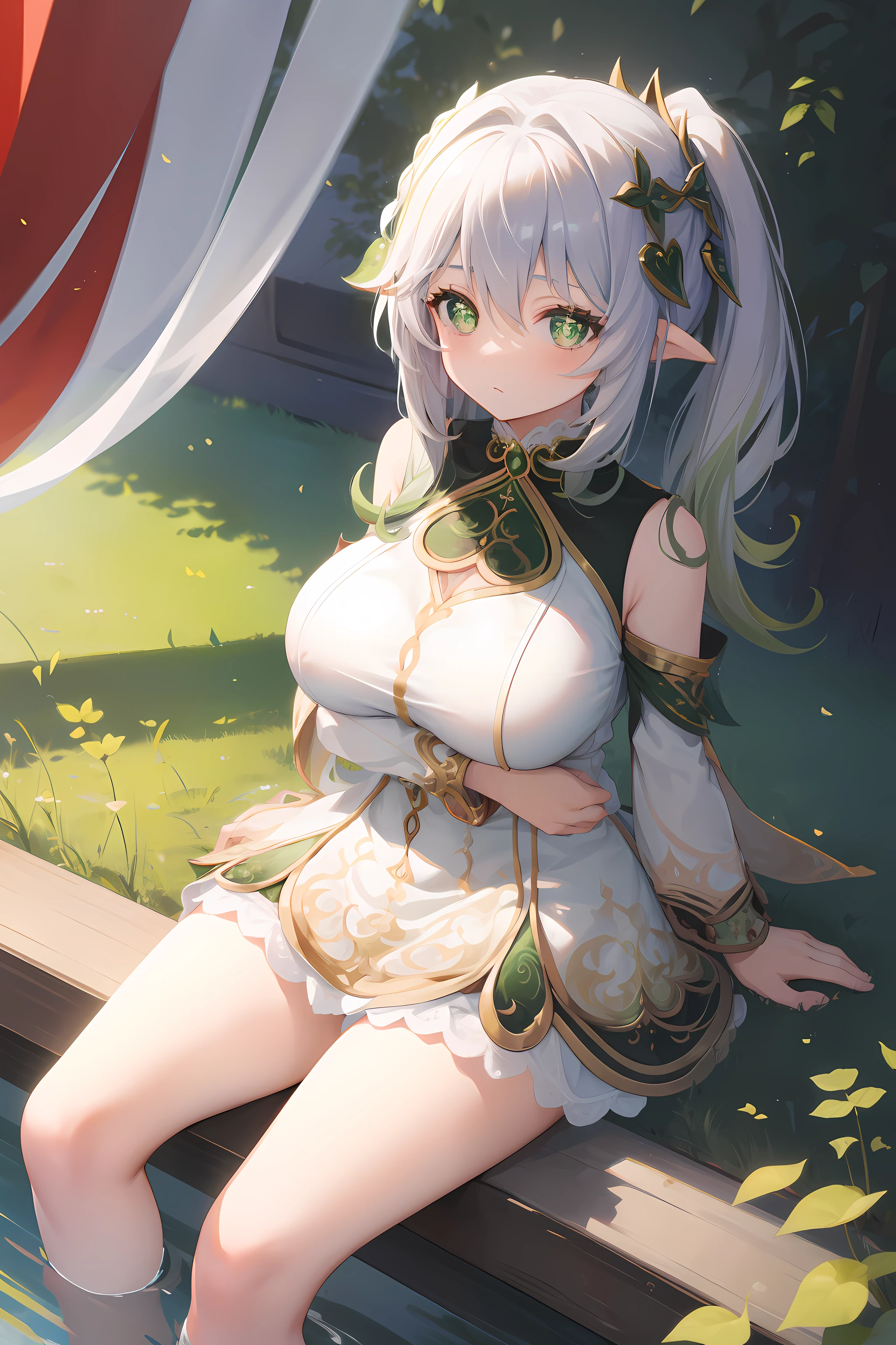 (masterpiece),best quality, expressive eyes, perfect face, 1girl,
big breast, H-cup, good breast, beautiful, gorgeous,anime,girl,lora, floating clothes,w sitting, w sitting on ground, legs on ground, short hair, yellow eyes, leaf hair ornament,red shirt,skirt,long sleeves,curtain chest ,hands on hips, hands on waist,nahidarnd,
nahidadef,