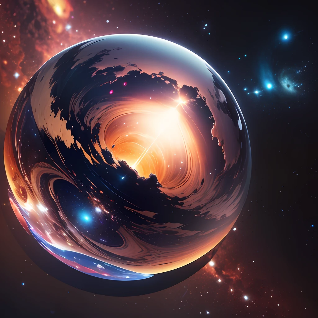 (a masterpiece), best quality, galaxy background, 3D transparent glass sphere, realistic reflections, high resolution, wide vision, image filters, refined technique