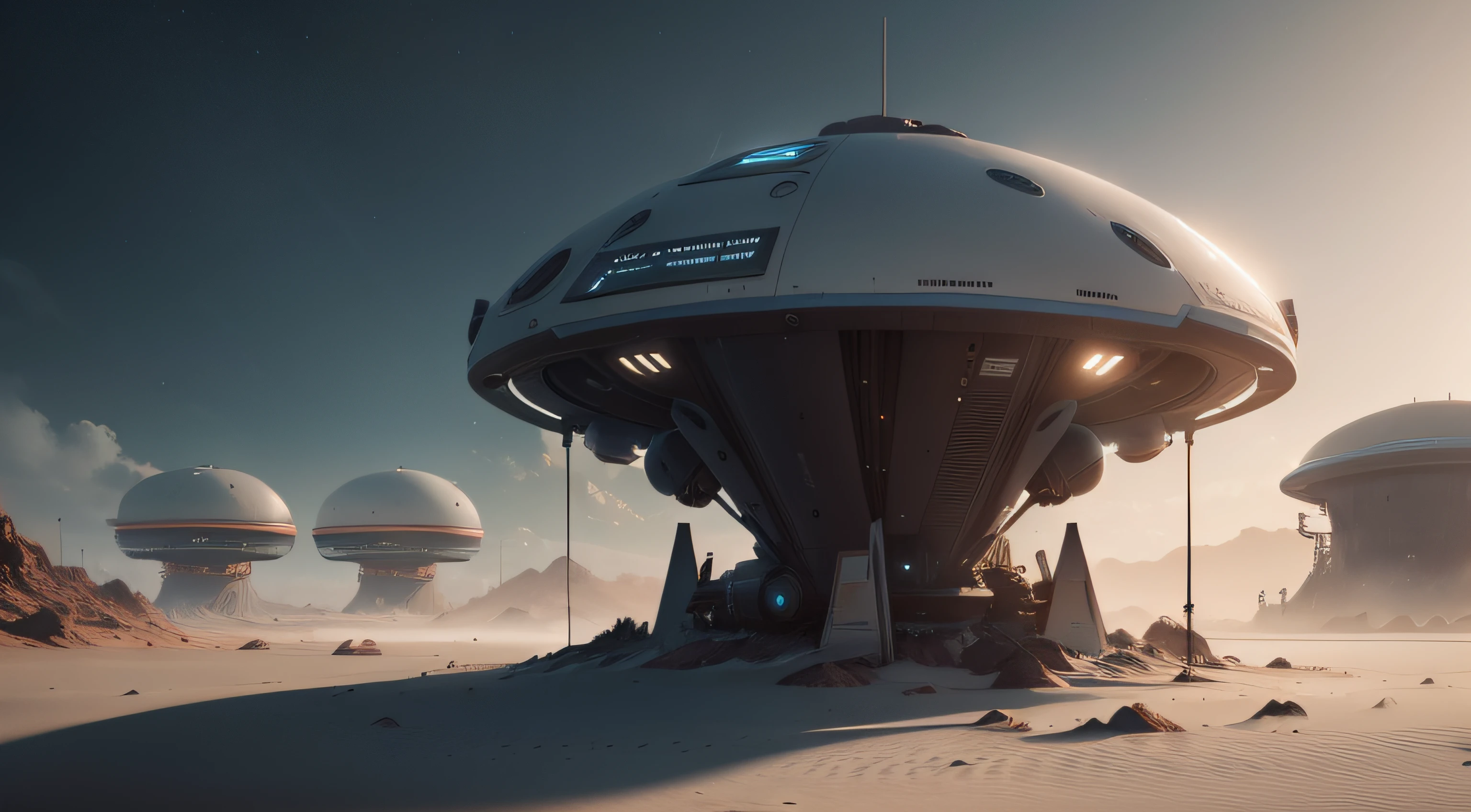 A science station on a strange unknown planet, angoissant, sombre, Realstic, dynamique, 4k, complexe