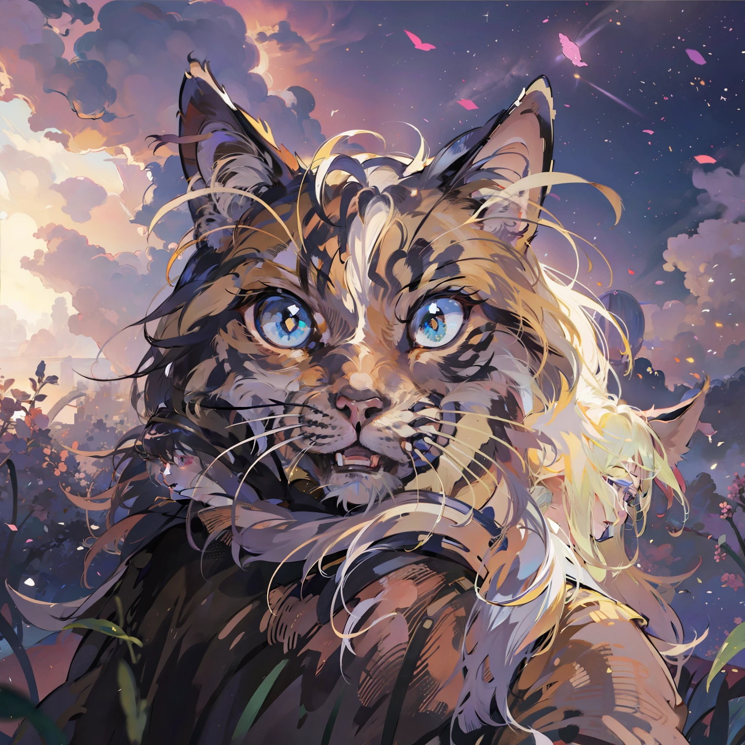 Cat alone looking with open eyes at the sky