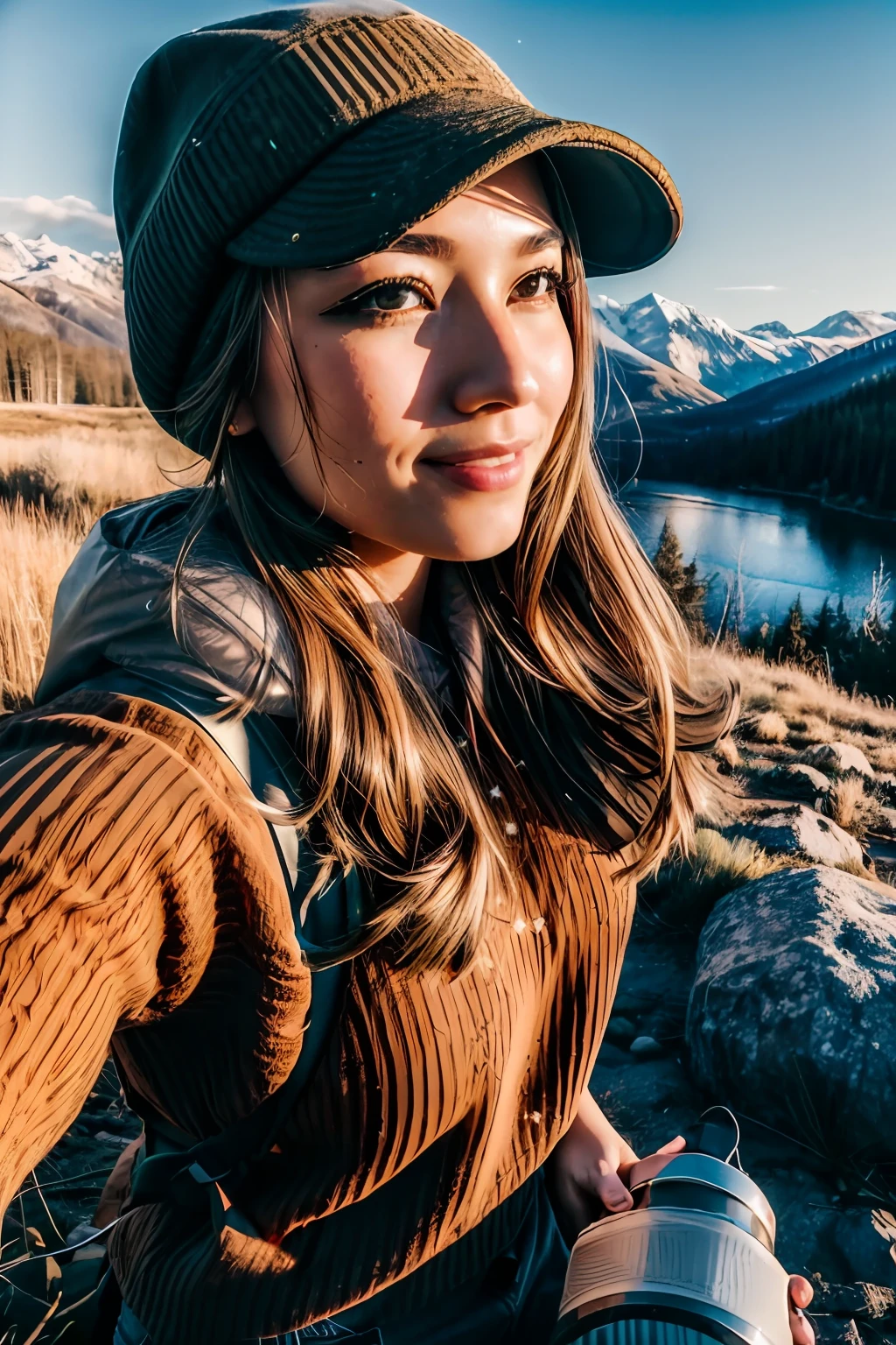 VeronicaCipher ((upper body selfie, happy)), masterpiece, best quality, ultra-detailed, solo, outdoors, (night), mountains, nature, (stars, moon) cheerful, happy, backpack, sleeping bag, camping stove, water bottle, mountain boots, gloves, sweater, hat, flashlight, forest, rocks, river, wood, smoke, shadows, contrast, clear sky, analog style (look at viewer:1.2) (skin texture) (film grain:1.3), (warm hue, warm tone) :1.2), close up, cinematic light, sidelighting, ultra high res, best shadow, RAW, upper body,  , wearing pullover
kodak vision 3,