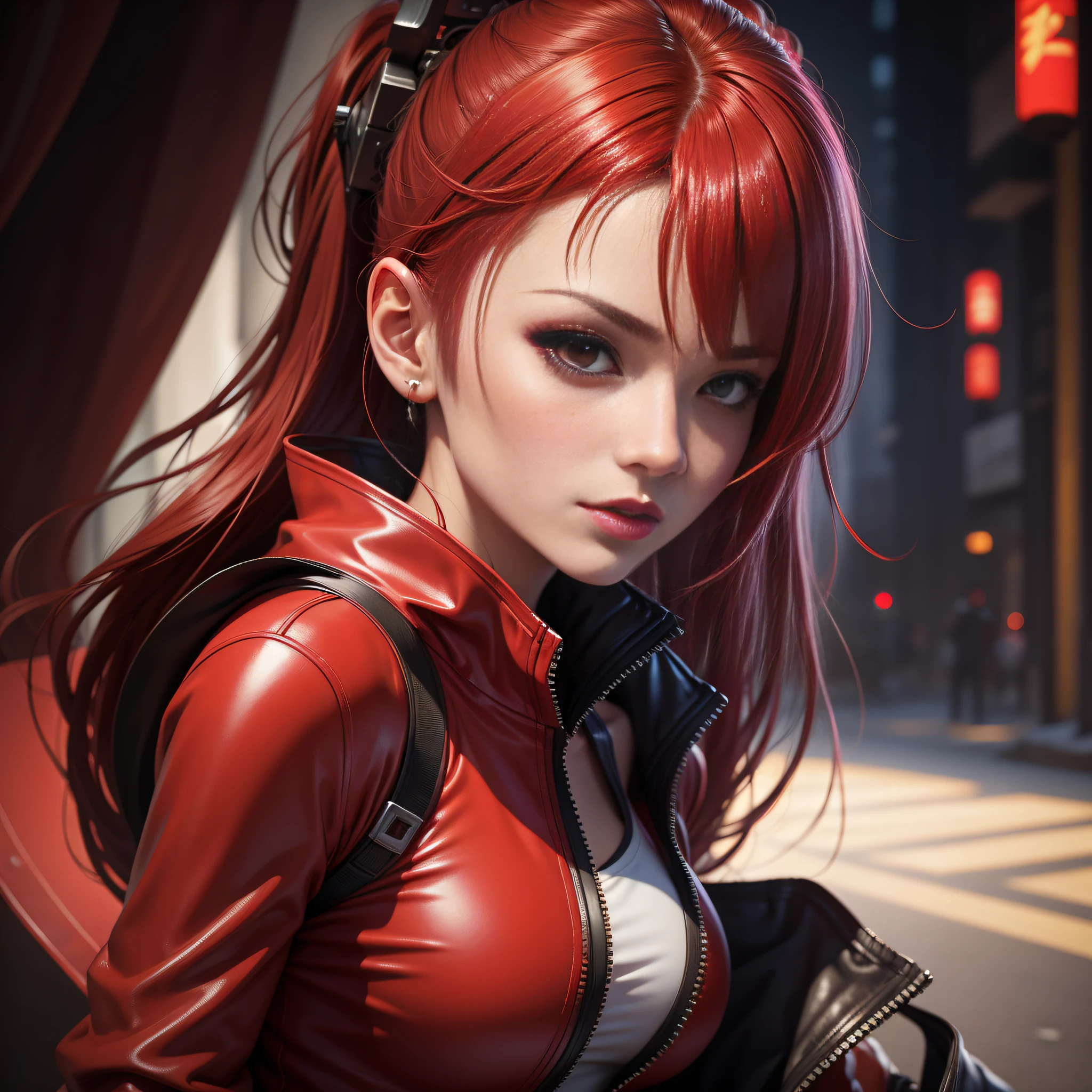 Portrait Profile picture, red cyberpunk dress up Sci-Fi, cute Anime Japan 2d, Sharp focus 16k resolution Very sharp, Hyper detailed, 8k, Hyper realistic detail