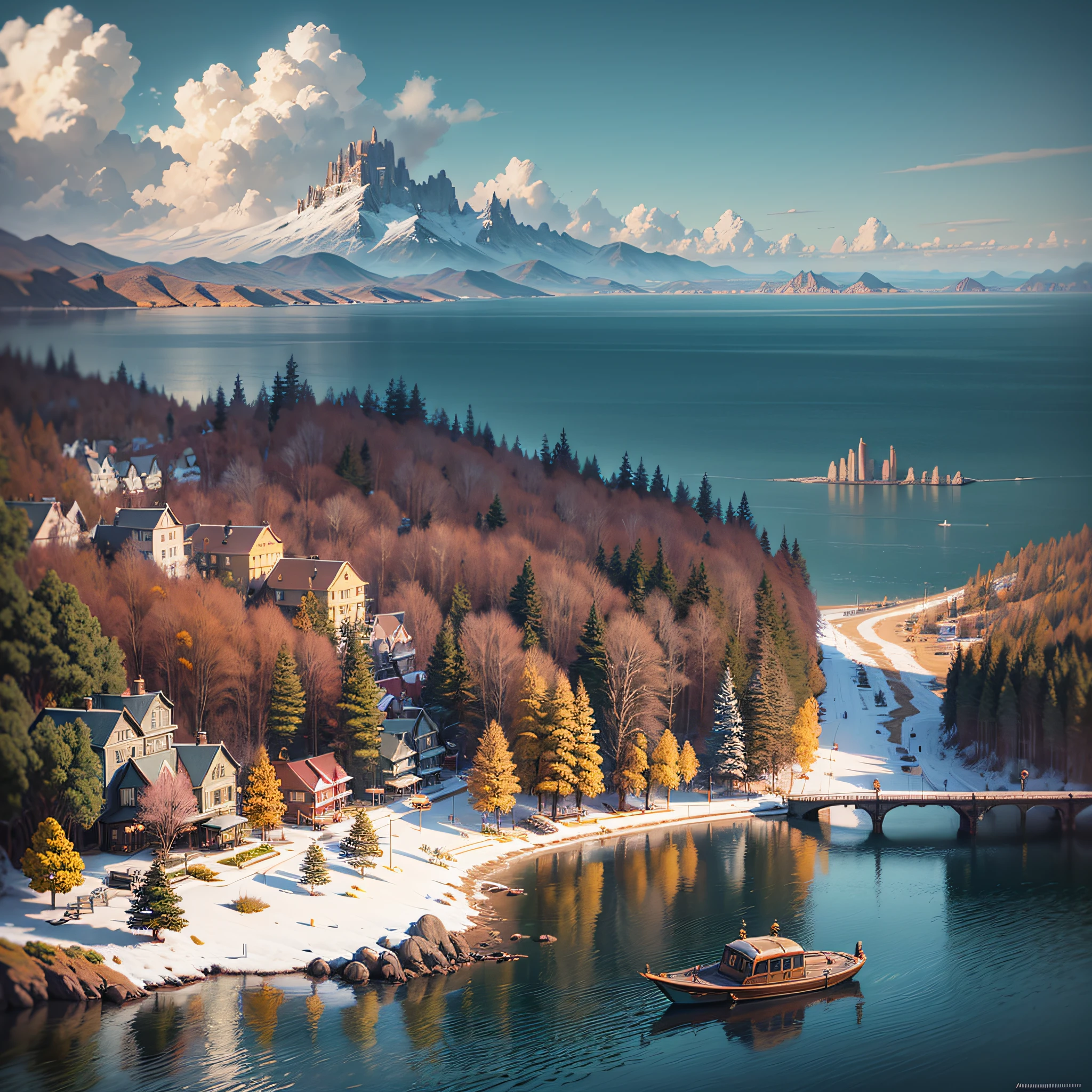 there is a bench, inspired by Evgeny Lushpin, unreal engine, bizzarre theme, bizarre vista, realistic fantasy render, cozy bench background, a photorealistic rendering, by Alexander Kucharsky, realistic scene, detailed bizarre view, bizarre view, highly detailed scene, sunny day, overlooking a bizarre view, by John La Gatta --auto --s2