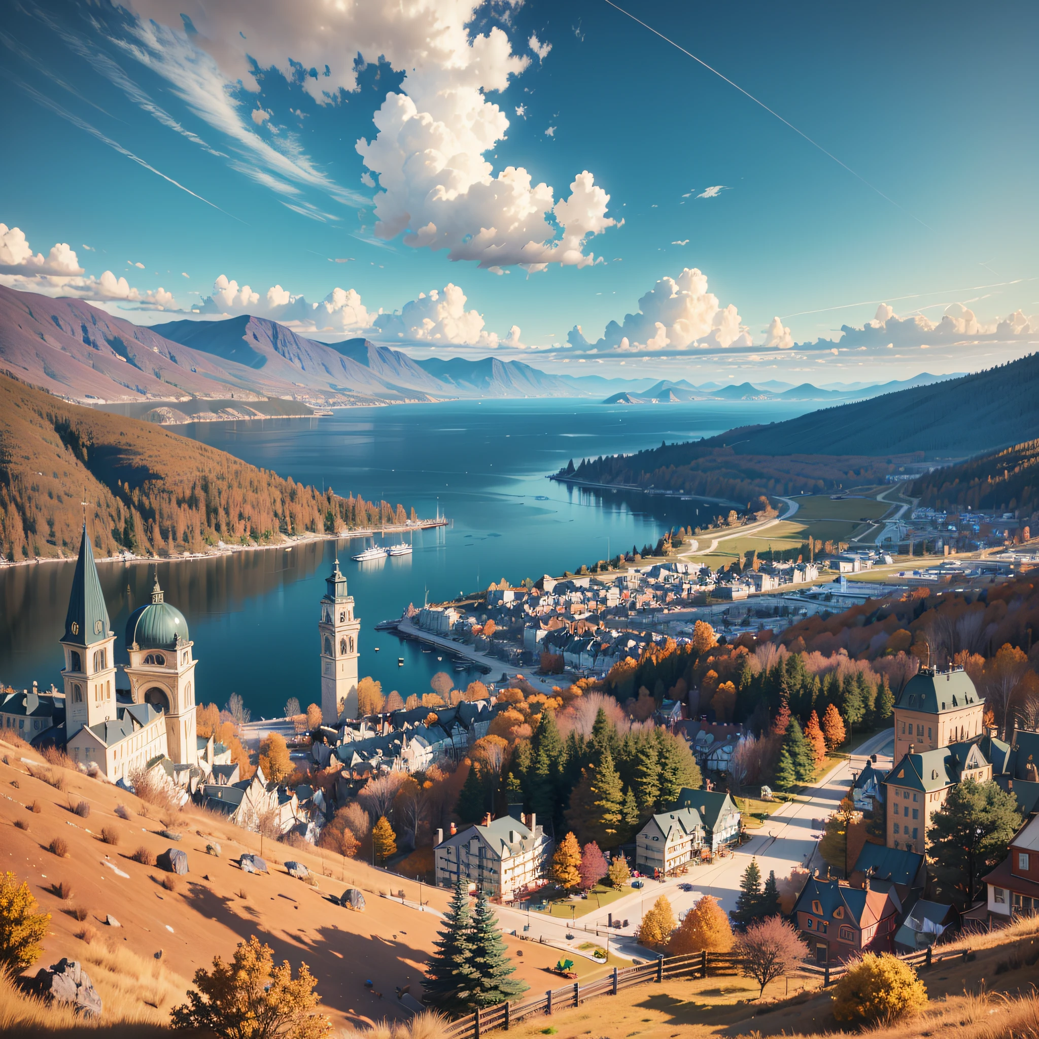 there is a bench, inspired by Evgeny Lushpin, unreal engine, bizzarre theme, bizarre vista, realistic fantasy render, cozy bench background, a photorealistic rendering, by Alexander Kucharsky, realistic scene, detailed bizarre view, bizarre view, highly detailed scene, sunny day, overlooking a bizarre view, by John La Gatta --auto --s2