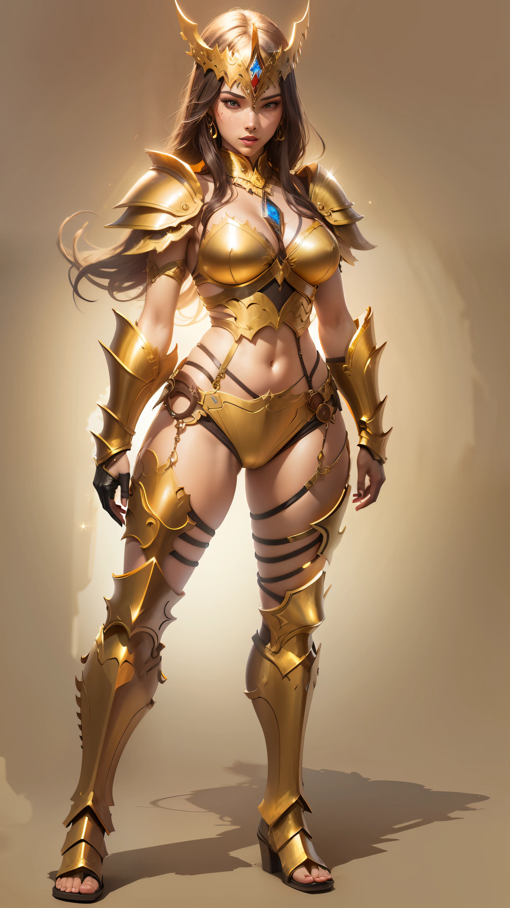 Hot Sexy Girl wear Gold Bikini Armor with Midus Aura, Full Body