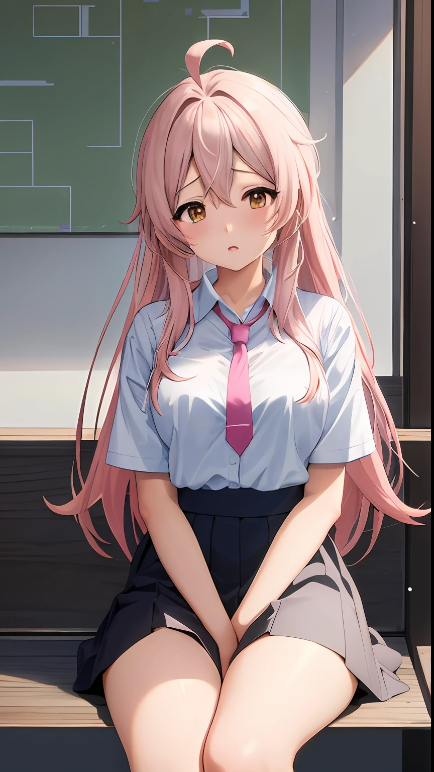 （NSFW：1.3） ， Anime girl with pink hair and white shirt and tie， cute girl anime visual， portrait anime girl， cute anime girl portraits， Beautiful anime girls， a beautiful anime portrait， Anime style 4K， 4K anime wallpaper， （animemanga girl）， Anime wallpaper 4K， Anime girl with long hair， Anime wallpaper 4K， Anime art wallpaper 4k， daily life， Sit in the seat opposite you， Sit shallowly，Sleeping habits，Spread your legs slightly，lift skirt yourself