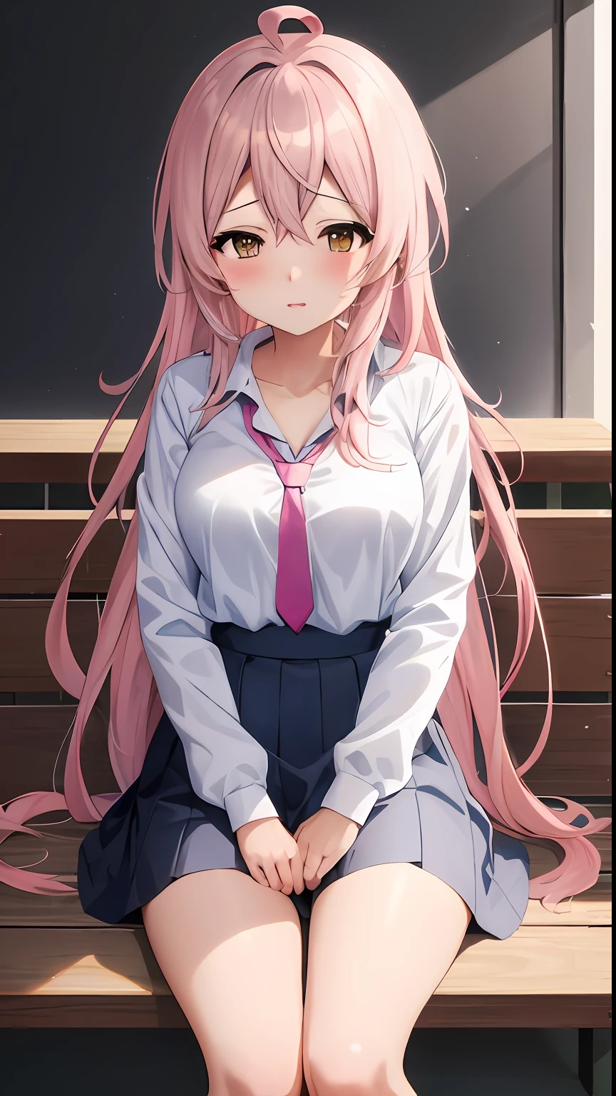 （NSFW：1.3） ， Anime girl with pink hair and white shirt and tie， cute girl anime visual， portrait anime girl， cute anime girl portraits， Beautiful anime girls， a beautiful anime portrait， Anime style 4K， 4K anime wallpaper， （animemanga girl）， Anime wallpaper 4K， Anime girl with long hair， Anime wallpaper 4K， Anime art wallpaper 4k， daily life， Sit in the seat opposite you， Sit shallowly，Sleeping habits，Spread your legs slightly，lift skirt yourself