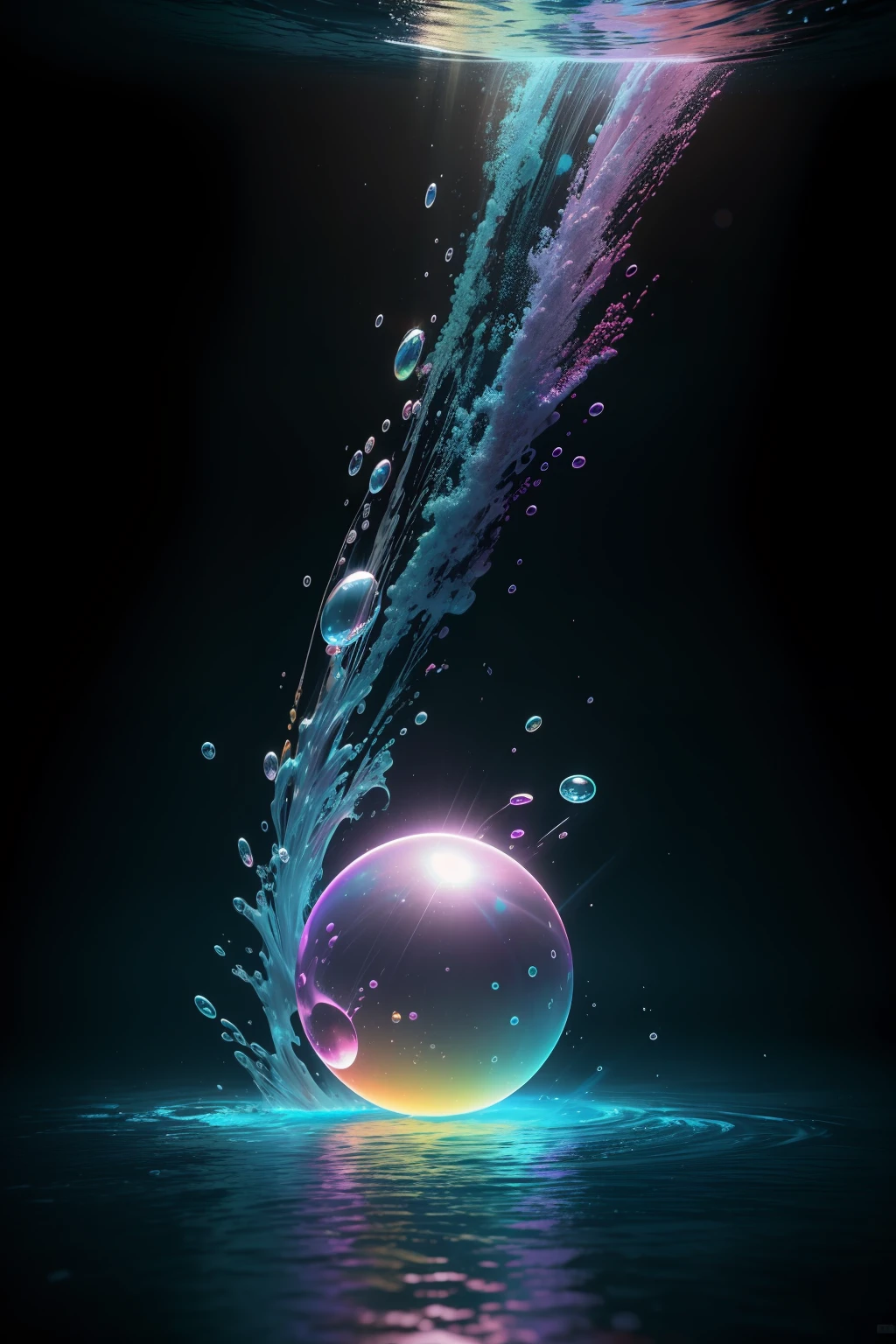 Bola de colores brillantes flotando en una piscina con un fondo azul, volumetric light , surrealista, flota bajo el agua en el mar, Underwater volumetric lighting, oil painting a bigger splash, Volumetric rainbow illumination, Pool caustics, octanaje render un arco iris solitario, Underwater explosion, Surrealista 3D render, Renderizado de octanaje hiperrealista, Renderizado de octanaje hiperrealista, Renderizado en POV - Ray, close-up fantasy with water magic, movimiento, , salpicaduras, gotas, (Vista de primer plano ) , cinematography lighting, efecto de luces led multicolores en el agua de la piscina, salpicaduras multicolores, gotas multicolores, Alberto Seveso art, 8k, ultra-high def, no borroso, Texturas, 3D, cinematic landscape, Fondo de pantalla AMOLED, Brillante Neon Vray, Greg Rutkowski. Renderizado de octanaje (Alberto Severo art, Agregar muchos efectos de gotas y salpicaduras multicolores) Hay una bola de colores flotando y salpicando agua muchas salpicaduras y gotas muticolores, Super renderizado en octanaje renderizado, Renderizado en Cinema 4D, Renderizado en Cinema4D, creado en octane render, Render de octanaje colorido, renderizado en renderizado de octano, global ilumination. VFX, Renderizado en octanaje renderizado 32K, Renderizado en Cinema 4 D Octane, Incredible octane rendering, Realistic octane rendering Close-up fantasy with water magic, movimiento, salpicaduras, gotas, (Vista de primer plano ) , cinematography lighting, efecto de luces led multicolores en el agua de la piscina, salpicaduras multicolores, gotas multicolores, Alberto Seveso Arte, 8k, ultra-high def, no borroso, Texturas, 3d, cinematic landscape