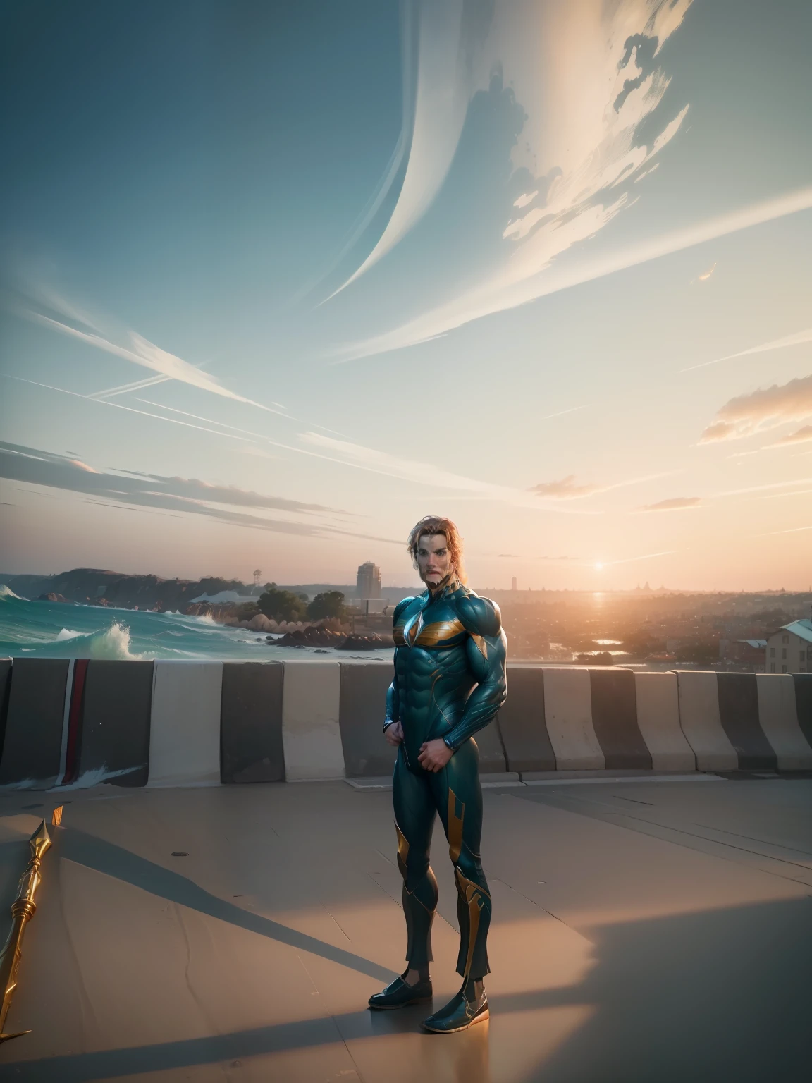 (8k, RAW photo, best quality, masterpiece: 1.2), ultra-detailed, formal art, photorealism: 1.37, upper body shot, DC Aquaman, film grain, action pose realistic face