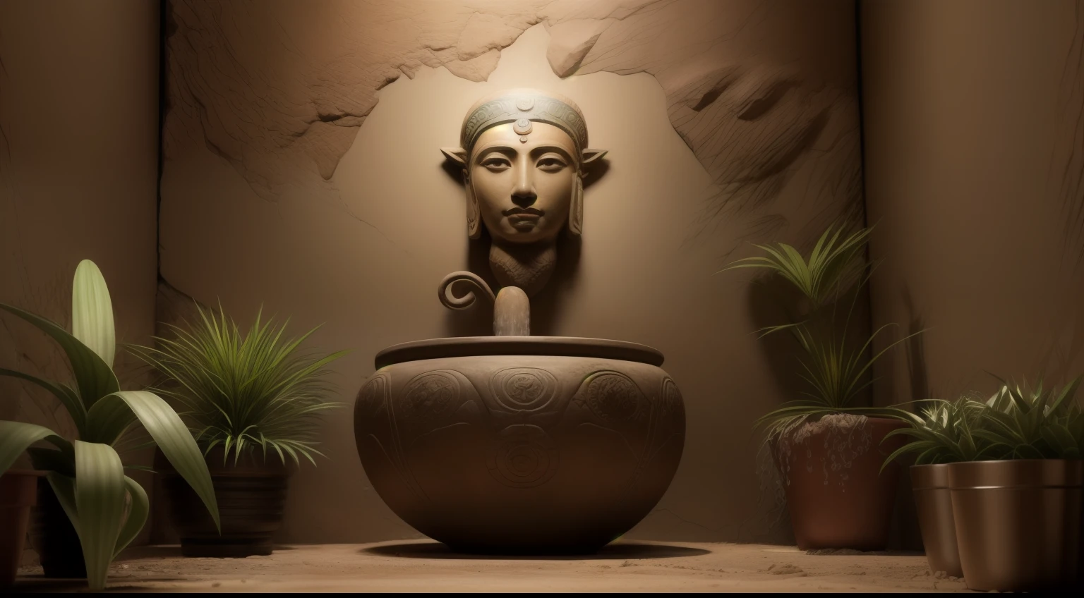((best quality)), ((masterpiece)), ((realistic)), A photograph of a petroglyph, rectilinear, rough stone texture, sunlit underground chamber of a temple, intricate native American (symbols that seem to tell the story of an ancient deity watering their plants:1.3), masterpiece, Photography, using a macro lens for detailed close-ups, RAW photo, Photorealistic, Hyperrealistic, Hyperdetailed, soft lighting, subsurface scattering, realistic, heavy shadow, masterpiece, best quality, ultra realistic, 8k, Intricate, High Detail, film photography, trending on artstation , sharp focus, digital render, professional, 4k