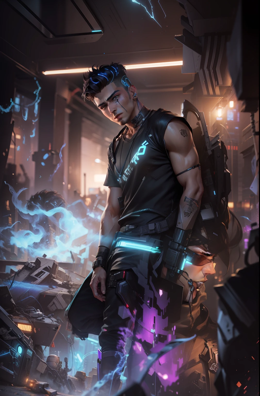 Change background cyberpunk handsome boy realistic face.8k ultra realistic