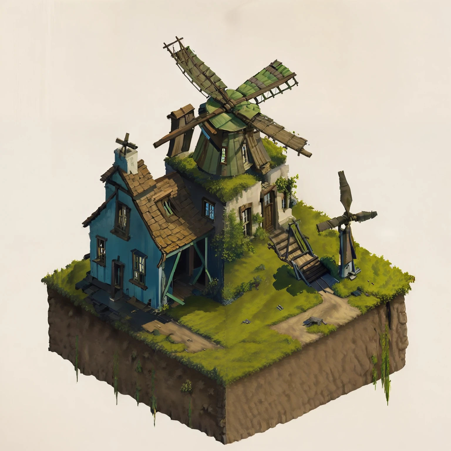 (Masterpiece:1, looking a viewer, Best Quality, Ultra-detailed), ((windmill)), 2D art, Concept art,