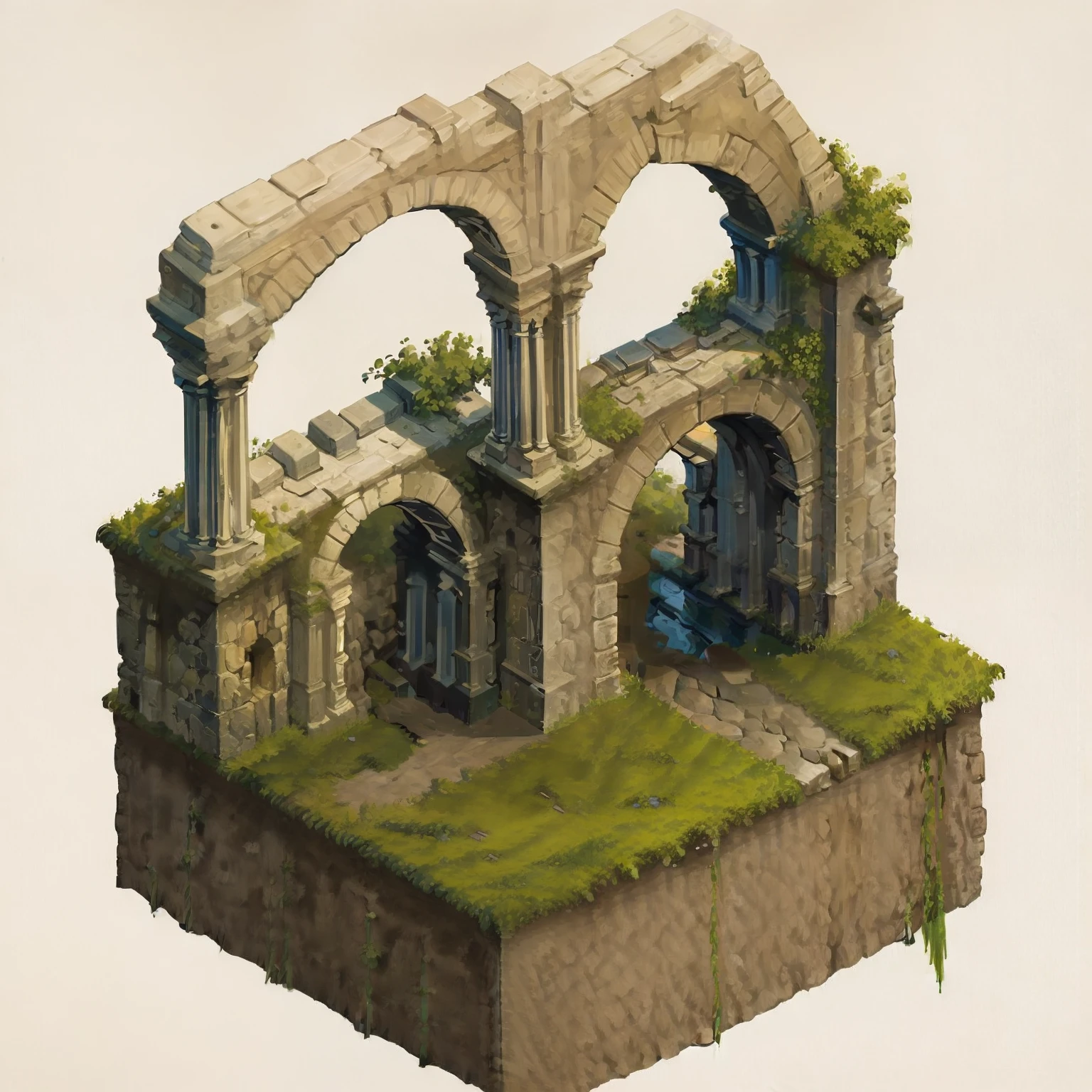 (Masterpiece:1, looking a viewer, Best Quality, Ultra-detailed), ((aqueduct)), 2D art, Concept art,