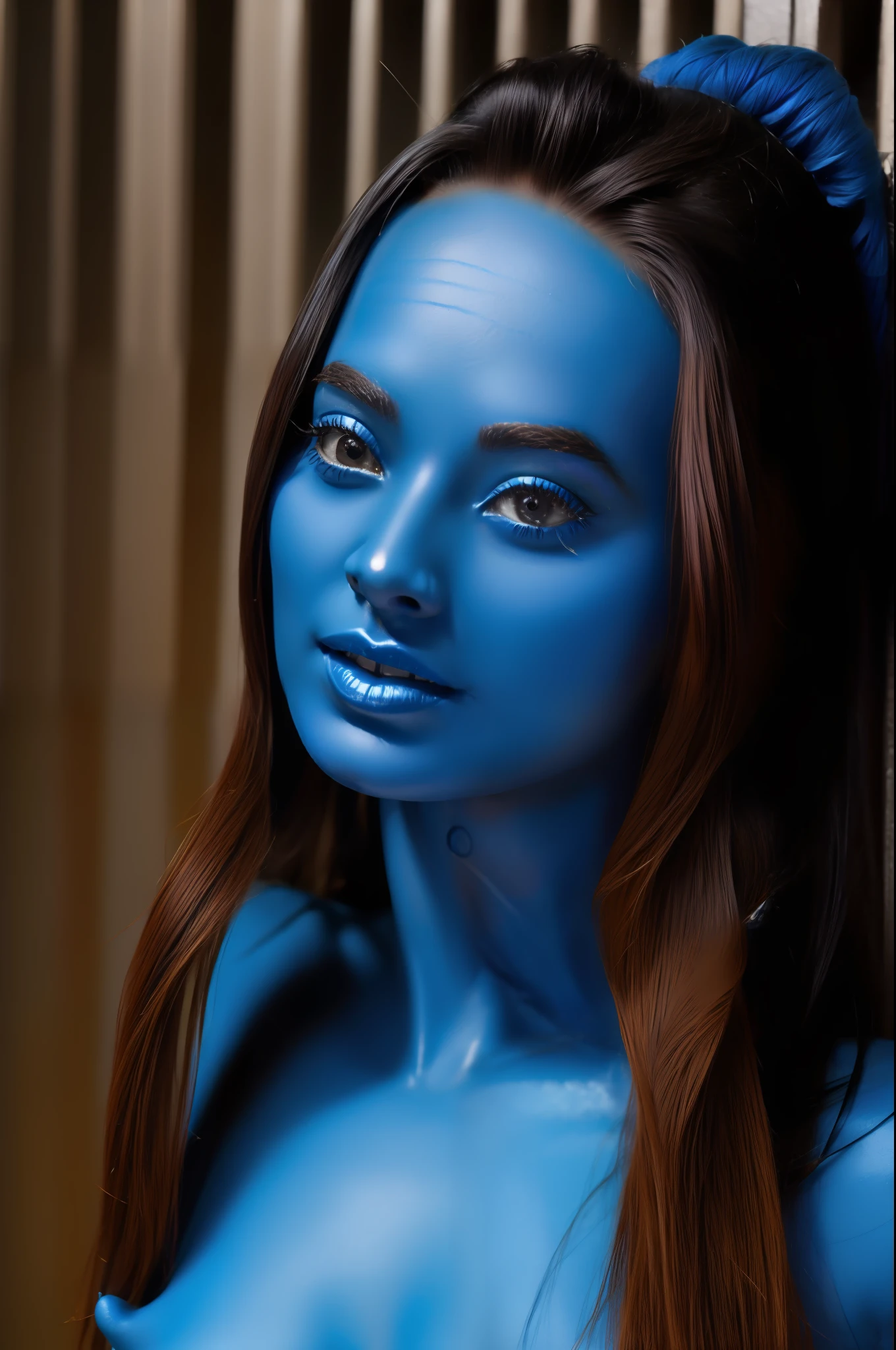young gorgeous woman with blue skin as goddess Kali, nackt