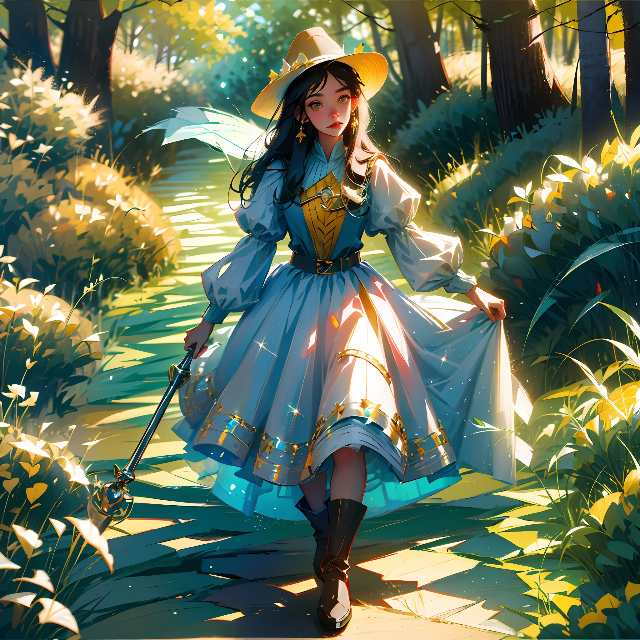 dorothy from wizard of oz novel walking on the yellow path with magical sparkling boots --auto --s2