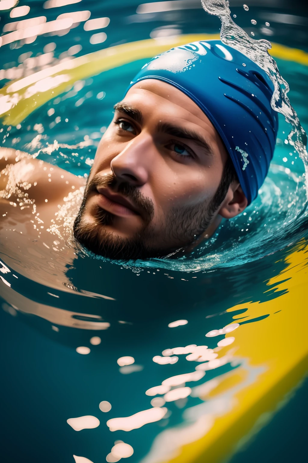 (Agregar efectos Alberto Seveso arte ), Arafed man in blue swimming cap swimming in the water, Shutterstock, Toma de retrato, Retrato de un hombre bajo el agua, Toma de retrato en primer plano, foto fija, en el agua hasta los hombros, athletic fashion photography, en el agua! hasta los hombros, en el agua, underwater swimming, media cara en el agua, swimming, close-up fantasy with water magic, movimiento, , salpicaduras, gotas, (Vista de primer plano ) , cinematography lighting, efecto de luces led multicolores en el agua de la piscina, salpicaduras multicolores, gotas multicolores, Alberto Seveso Arte,, ultra-high def, no borroso, Texturas, ..3d, cinematic landscape ,Agregar muchos efectos de gotas y salpicaduras multicolores) Hay una bola de colores flotando y salpicando agua muchas salpicaduras y gotas muticolores, Super renderizado en octanaje renderizado, Renderizado en Cinema 4D, Renderizado en Cinema4D, creado en octane render, Render de octanaje colorido, renderizado en renderizado de octano, global ilumination. VFX, Renderizado en octanaje renderizado 32K, Renderizado en Cinema 4 D Octane, Incredible octane rendering, Realistic octane rendering Close-up fantasy with water magic, movimiento, salpicaduras, gotas, (Vista de primer plano ) , cinematography lighting, efecto de luces led multicolores en el agua de la piscina, salpicaduras multicolores, gotas multicolores, Alberto Seveso Arte, 8k, ultra-high def, no borroso, Texturas, 3d, cinematic landscape