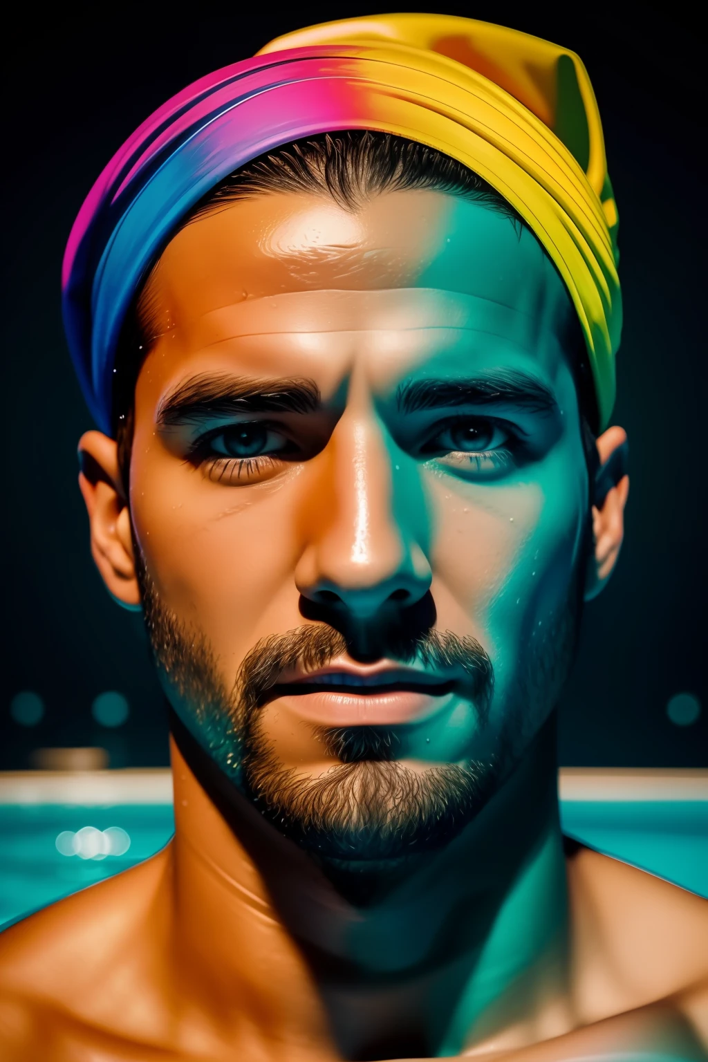 (Agregar efectos Alberto Seveso arte ), Arafed man in blue swimming cap swimming in the water, Shutterstock, Toma de retrato, Retrato de un hombre bajo el agua, Toma de retrato en primer plano, foto fija, en el agua hasta los hombros, athletic fashion photography, en el agua! hasta los hombros, en el agua, underwater swimming, media cara en el agua, swimming, close-up fantasy with water magic, movimiento, , salpicaduras, gotas, (Vista de primer plano ) , cinematography lighting, efecto de luces led multicolores en el agua de la piscina, salpicaduras multicolores, gotas multicolores, Alberto Seveso Arte,, ultra-high def, no borroso, Texturas, ..3d, cinematic landscape ,Agregar muchos efectos de gotas y salpicaduras multicolores) Hay una bola de colores flotando y salpicando agua muchas salpicaduras y gotas muticolores, Super renderizado en octanaje renderizado, Renderizado en Cinema 4D, Renderizado en Cinema4D, creado en octane render, Render de octanaje colorido, renderizado en renderizado de octano, global ilumination. VFX, Renderizado en octanaje renderizado 32K, Renderizado en Cinema 4 D Octane, Incredible octane rendering, Realistic octane rendering Close-up fantasy with water magic, movimiento, salpicaduras, gotas, (Vista de primer plano ) , cinematography lighting, efecto de luces led multicolores en el agua de la piscina, salpicaduras multicolores, gotas multicolores, Alberto Seveso Arte, 8k, ultra-high def, no borroso, Texturas, 3d, cinematic landscape