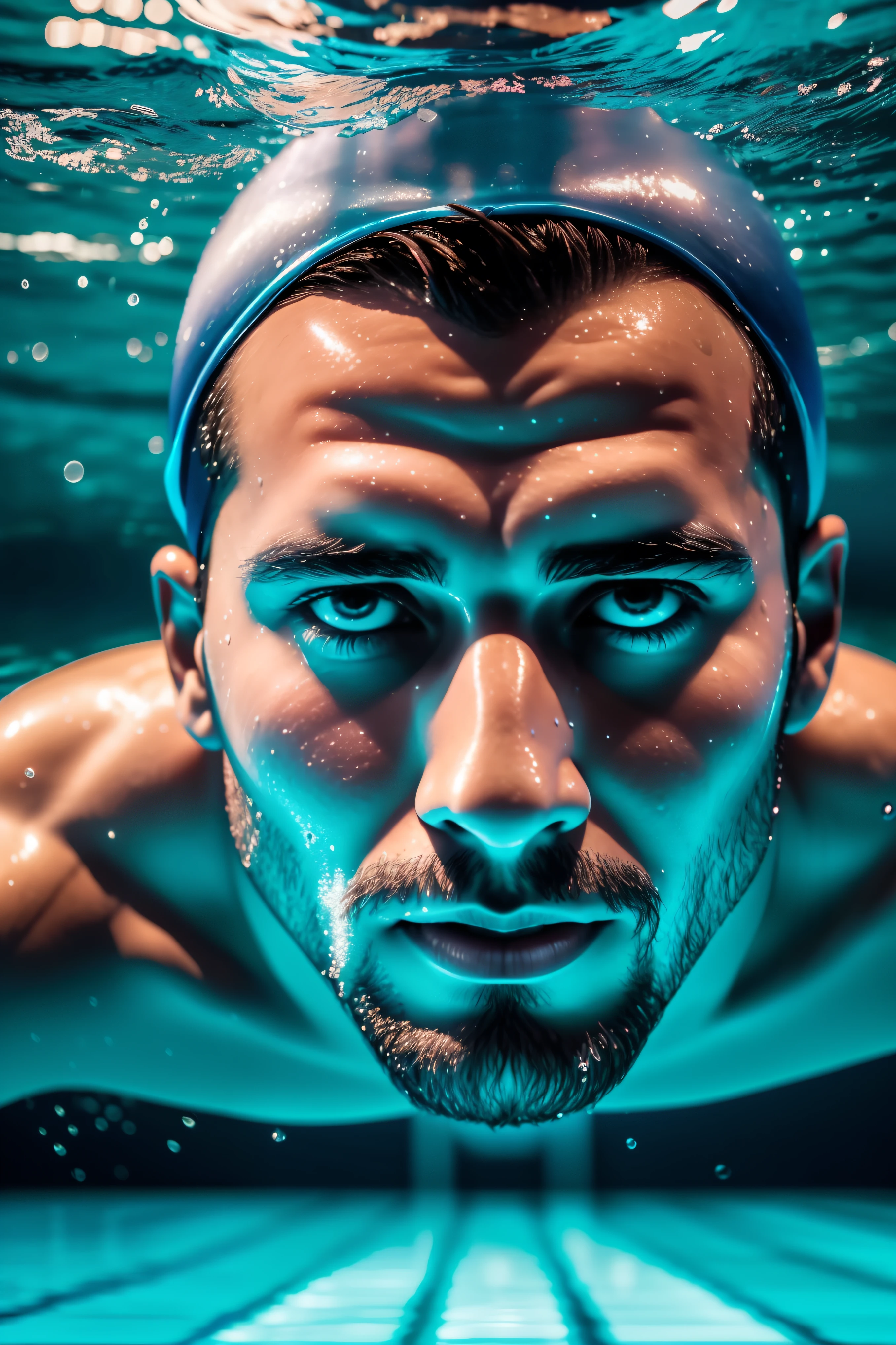 (Agregar efectos Alberto Seveso arte ), Arafed man in blue swimming cap swimming in the water, Shutterstock, Toma de retrato, Retrato de un hombre bajo el agua, Toma de retrato en primer plano, foto fija, en el agua hasta los hombros, athletic fashion photography, en el agua! hasta los hombros, en el agua, underwater swimming, media cara en el agua, swimming, close-up fantasy with water magic, movimiento, , salpicaduras, gotas, (Vista de primer plano ) , cinematography lighting, efecto de luces led multicolores en el agua de la piscina, salpicaduras multicolores, gotas multicolores, Alberto Seveso Arte,, ultra-high def, no borroso, Texturas, ..3d, cinematic landscape ,Agregar muchos efectos de gotas y salpicaduras multicolores) Hay una bola de colores flotando y salpicando agua muchas salpicaduras y gotas muticolores, Super renderizado en octanaje renderizado, Renderizado en Cinema 4D, Renderizado en Cinema4D, creado en octane render, Render de octanaje colorido, renderizado en renderizado de octano, global ilumination. VFX, Renderizado en octanaje renderizado 32K, Renderizado en Cinema 4 D Octane, Incredible octane rendering, Realistic octane rendering Close-up fantasy with water magic, movimiento, salpicaduras, gotas, (Vista de primer plano ) , cinematography lighting, efecto de luces led multicolores en el agua de la piscina, salpicaduras multicolores, gotas multicolores, Alberto Seveso Arte, 8k, ultra-high def, no borroso, Texturas, 3d, cinematic landscape