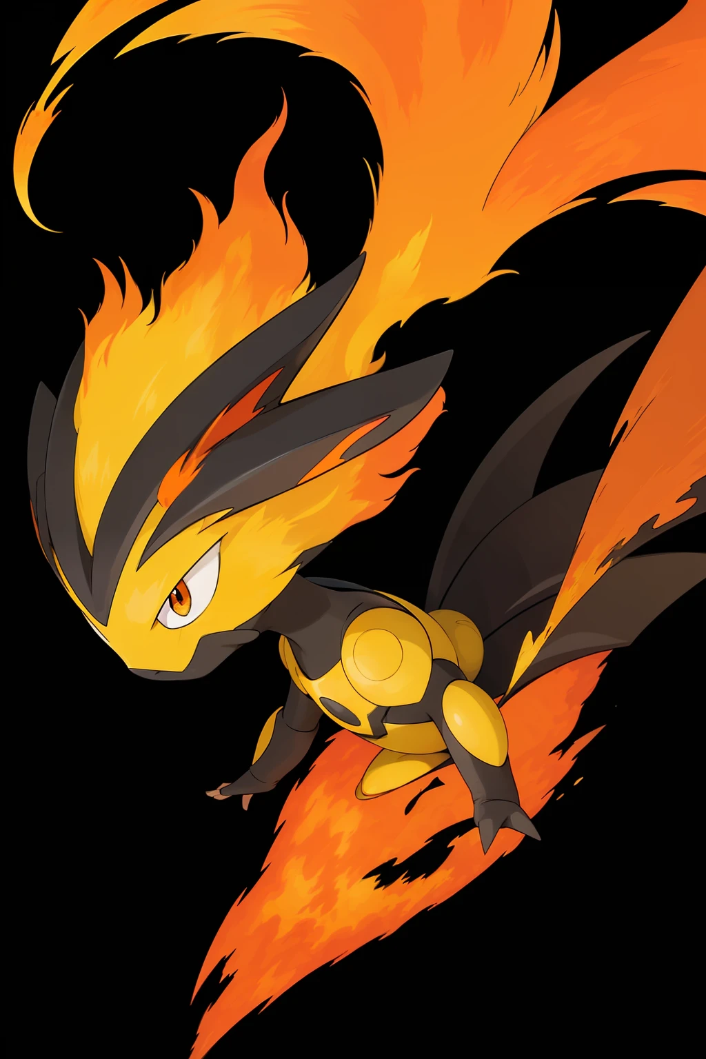 (Best quality, masterpiece1.2), little, small, no hair, aura brillante, aura smoke, smoke, Brilliant and epic, Bright fire, fire eyes, awesome, Epic anime, jojo style, epic anime style, pokemon, fakemon, fire, floating, poison, only red and yellow