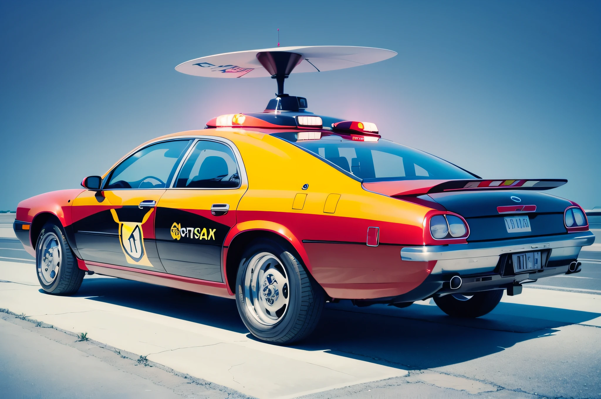 Ink Ink, Sketch, One flying yellow retro hovercraft taxi, with plasma thrusters, neon headlights, whitebackground