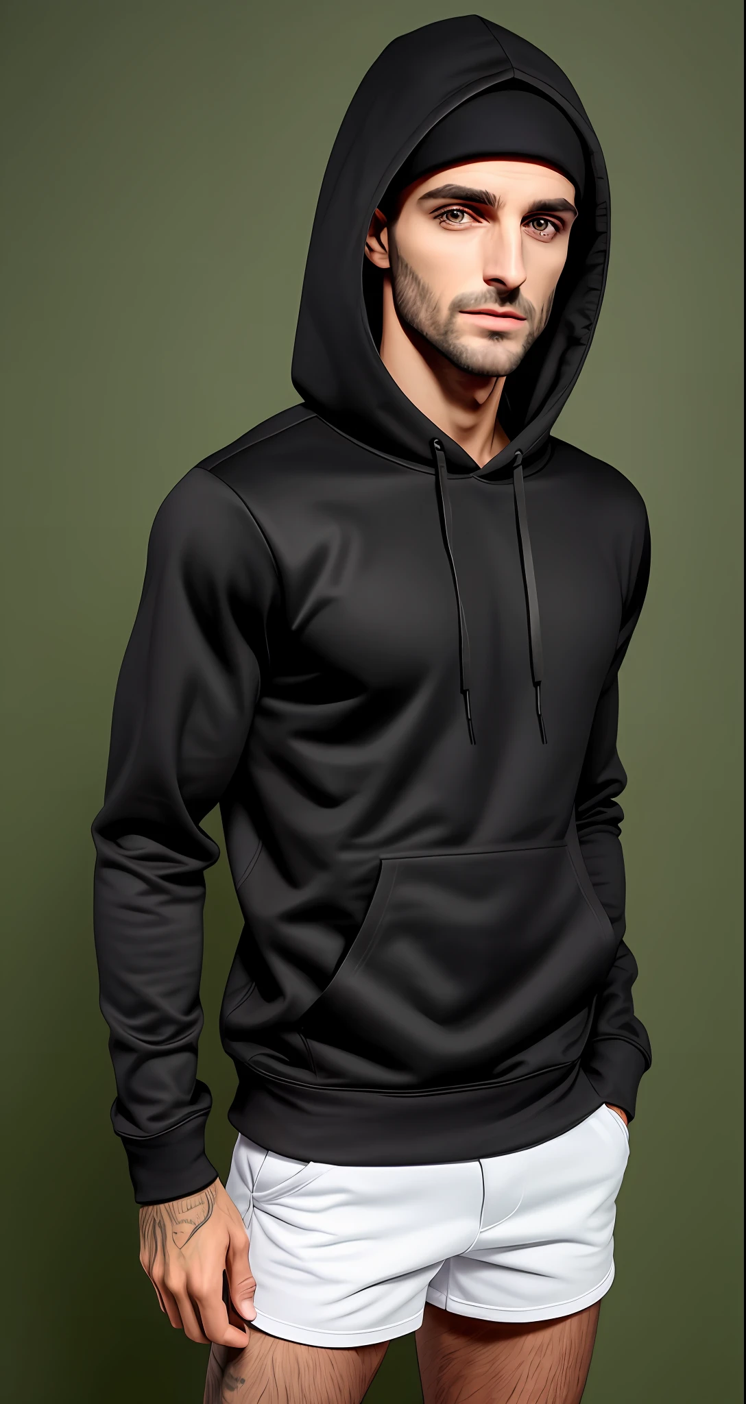 A man with a dark hood stands against a green background, em cinza gunmetal, capuz cinza, capuz, Capuz cinza aberto, capuz cinza, Hodie Mihi Cras Tibi, usando capuz, Hoody, vestindo um moletom cinza com capuz, cinza escuro, em um moletom preto, capuz preto, basic, vestindo moletom, usando um capuz preto, com capuz