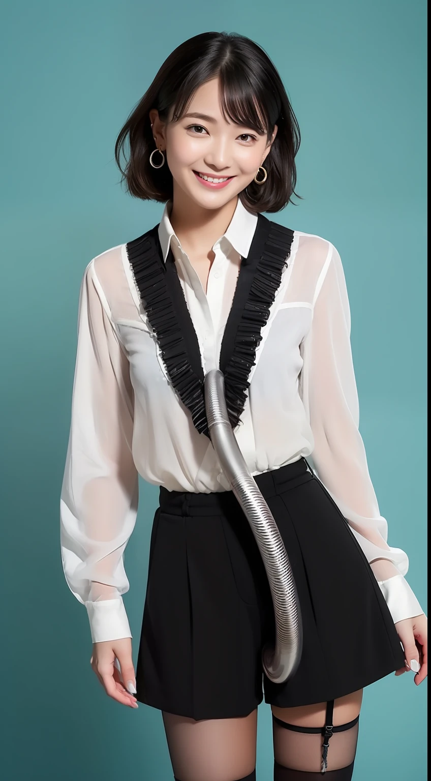 (8K、Top image quality、​masterpiece:1.2)、(realisitic、Photorealsitic:1.37)、The ultra-detailliert、独奏、1girl in、full body Esbian、outside of house、(adjusting hair:1.5)OL、Black Office Blazer、Office Skirt、(panthyhose:1.2)、(Sheer button-down shirt shorts:1.2)、Upcolor prim with buttons、Down color prim with buttons、bra very、(panthyhose:1.2)、Alpha Layer、high-heels、Cute earrings、Cute Solo、Cute details sky、(A smile:1.15)、(Keep your mouth shut)、small tits、Cute face like an idol、beatiful detailed eyes、business clothes、(short-hair:1.2)、 Novafrog Style Floating Hair、cross one's legs、(Black pantyhose:1.5)、Black bra:0.9、