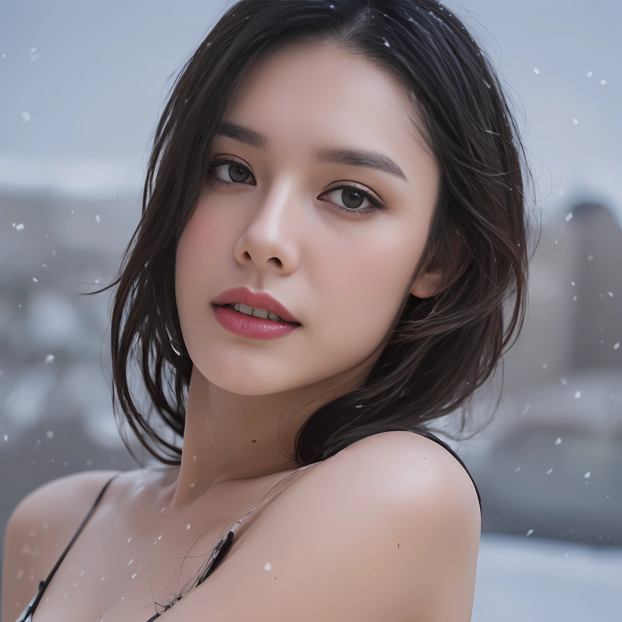 (Upper_body:1.2), best quality, (8k, RAW photo, best quality, masterpiece:1.2), (realistic, photo-realistic:1.4), (1girl), snowing