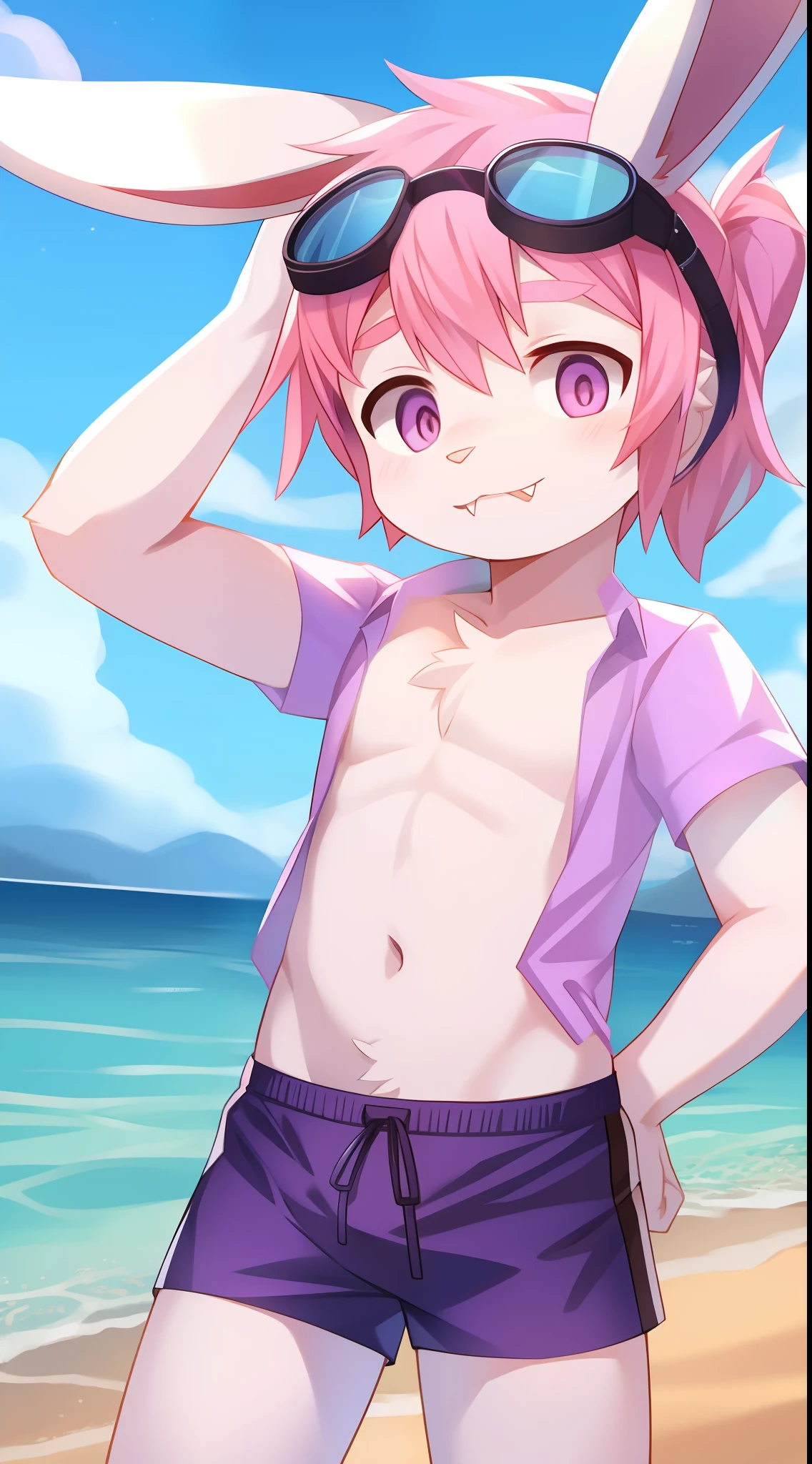 Purple hawaiian shirt, open clothes,