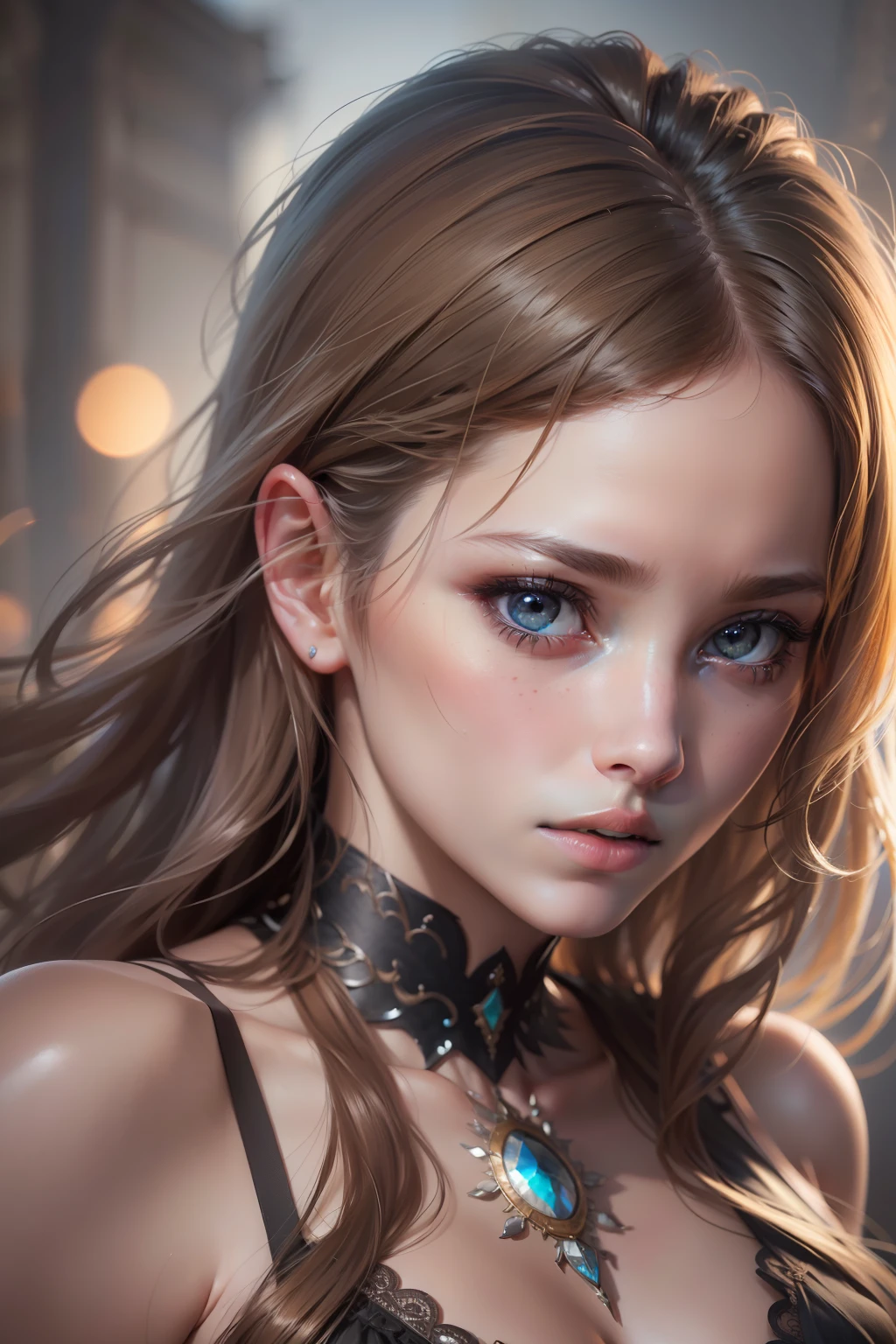 (8k, RAW photo, best quality, masterpiece:1.2), (realistic, photo-realistic:1.37), ultra-detailed, ultra high res, 1girl, looking at viewer, beautiful detailed eyes, floating hair, revealing clothes,detailed clothes, beautiful detailed skin, skin texture, professional lighting,