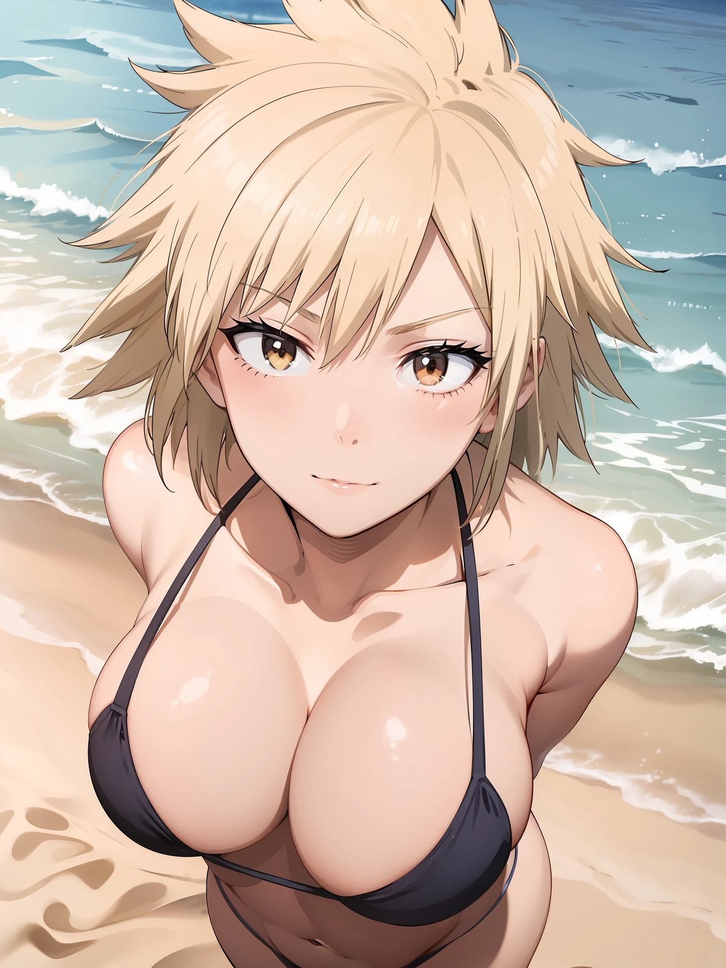 Beautiful woman on the beach in bikini best quality best effects best shadows best lighting 8k