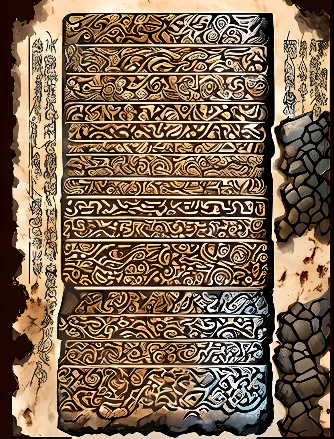 Ancient stone tablets、Brown stone slab、top-quality、Dynamic colors、digitial painting、超A high resolution