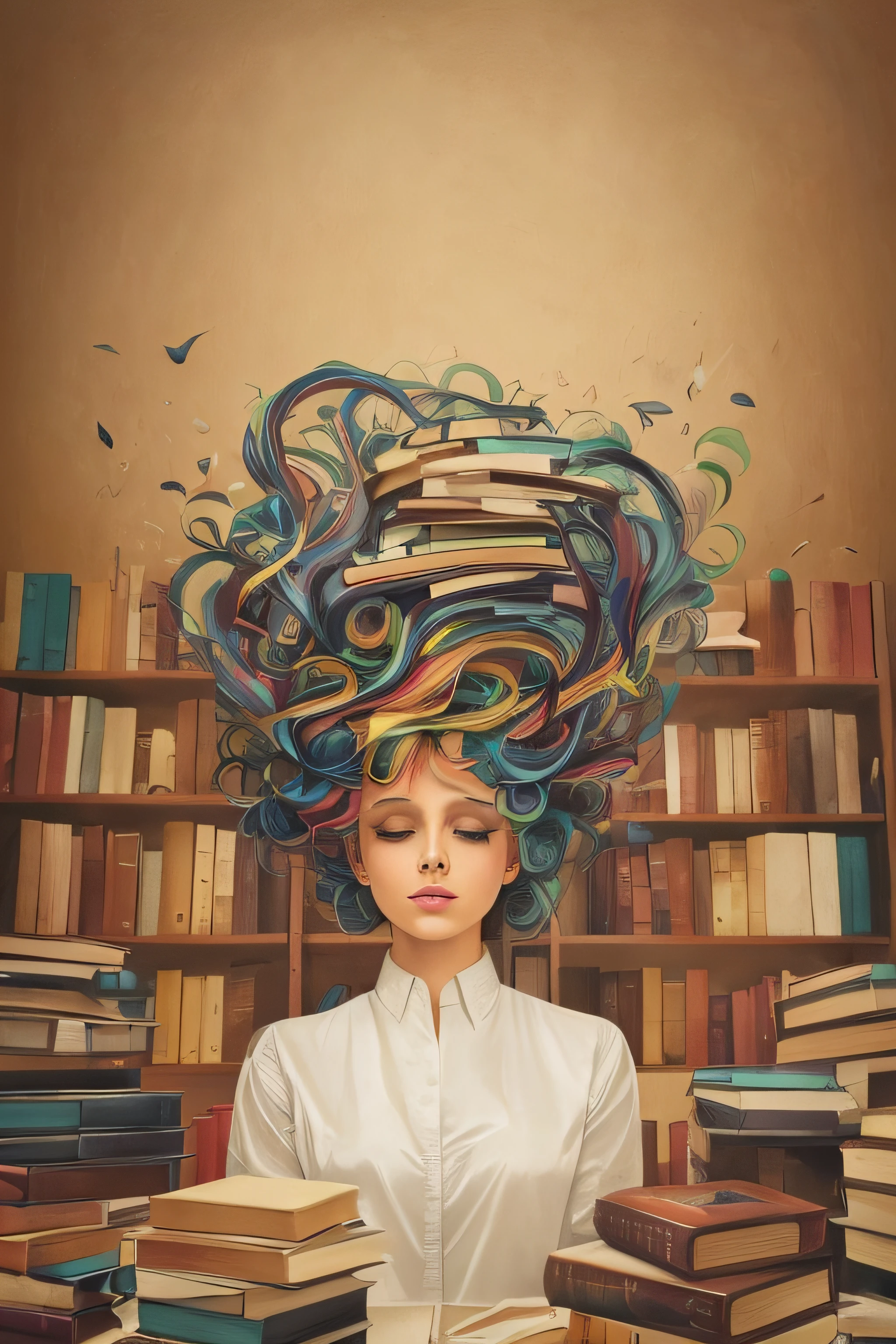 pintura renascentista, Cabelos Coloridos com livros