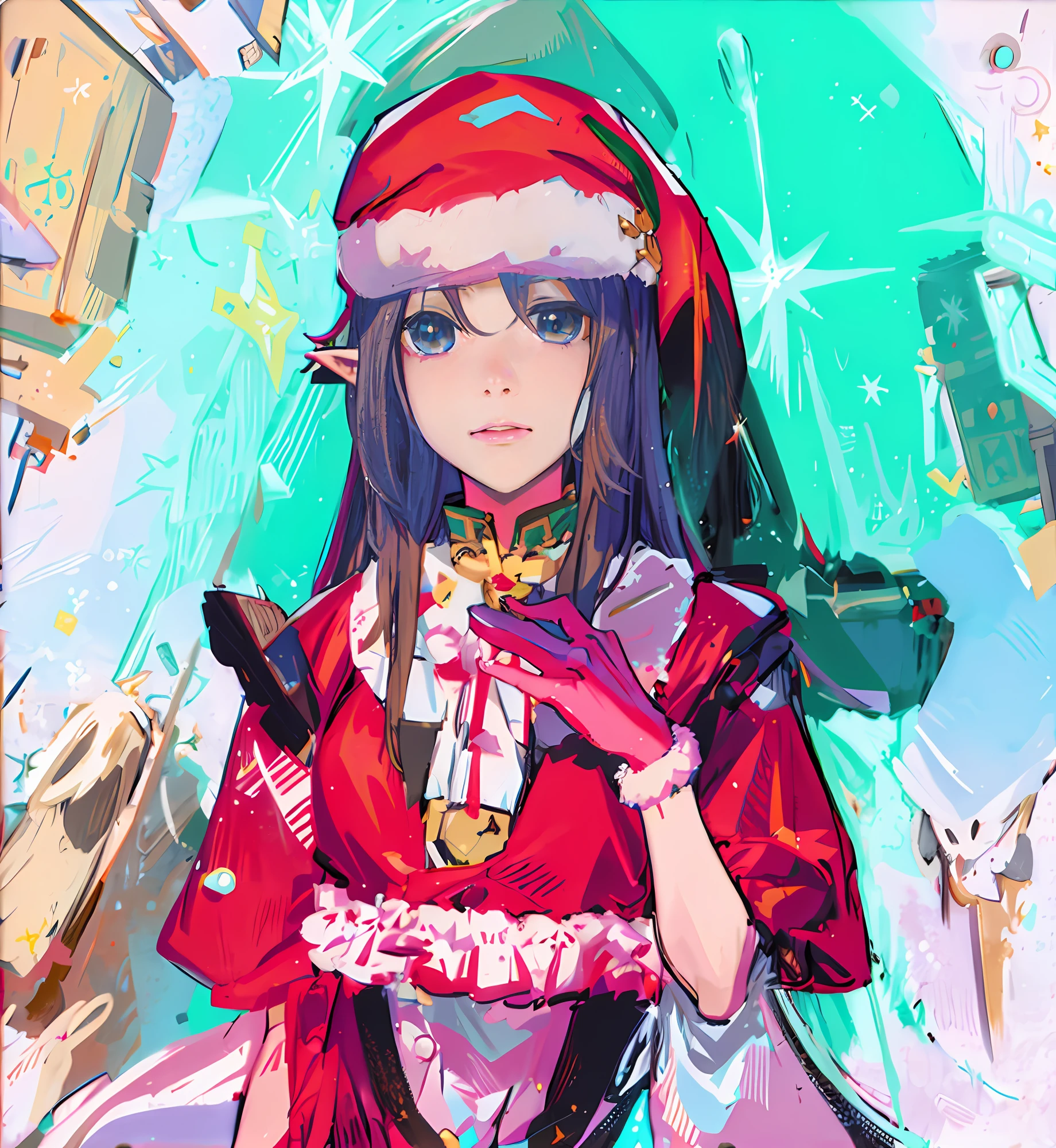 Anime girl Santa costume，Wear a Christmas hat, v from devil may cry as an elf, asuna yuuki, As estrelas, asuna from sao, Elf Girl,  elf girl, makise kurisu, artistic renderings of Reimu Hakurei,  female anime character, reimu hakurei