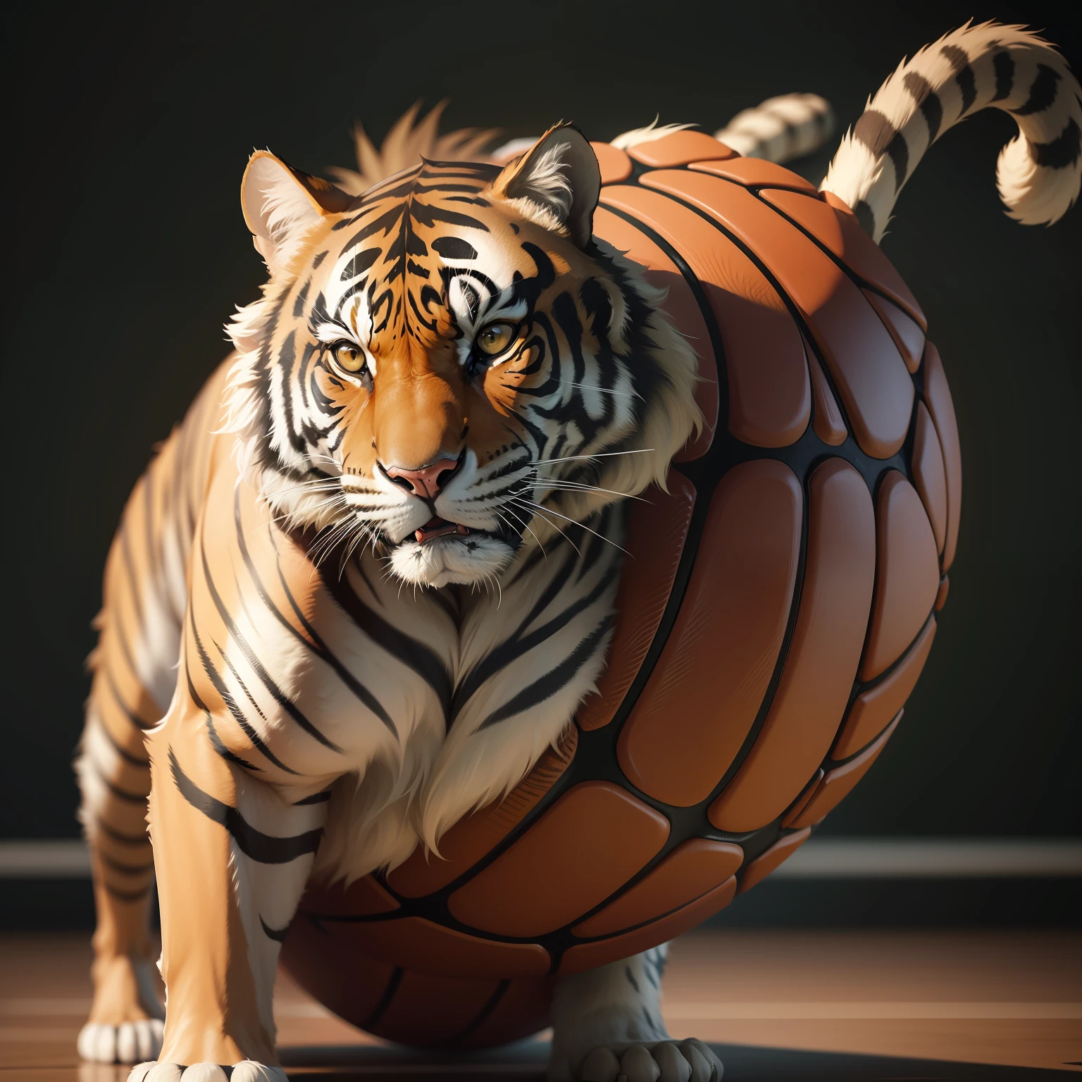 Animal tigre com forma humana jogando basquete