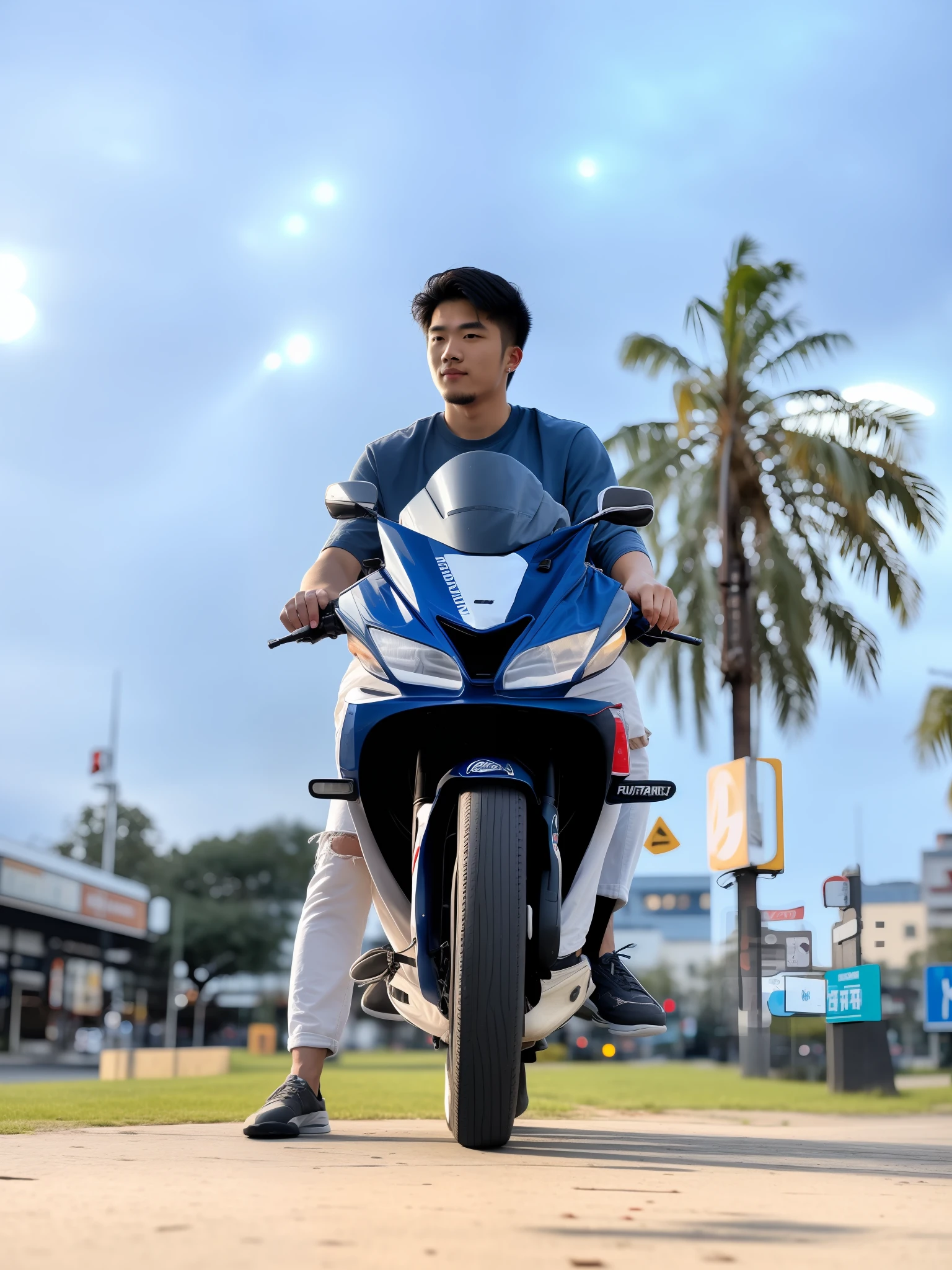 RAW photo, a portrait photo of 25 y.o man in casual clothes, night, city street, (high detailed skin:1.2), 8k uhd, dslr, soft lighting, high quality, film grain, Fujifilm XT3