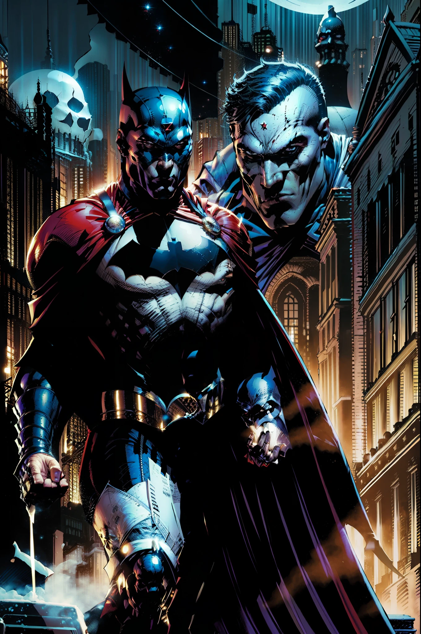 Create the Phantom of the Opera, Musician in gala clothes, capa preta, White mask covering only one side of the ghost's face, O estilo DC Comics de Jim Lee