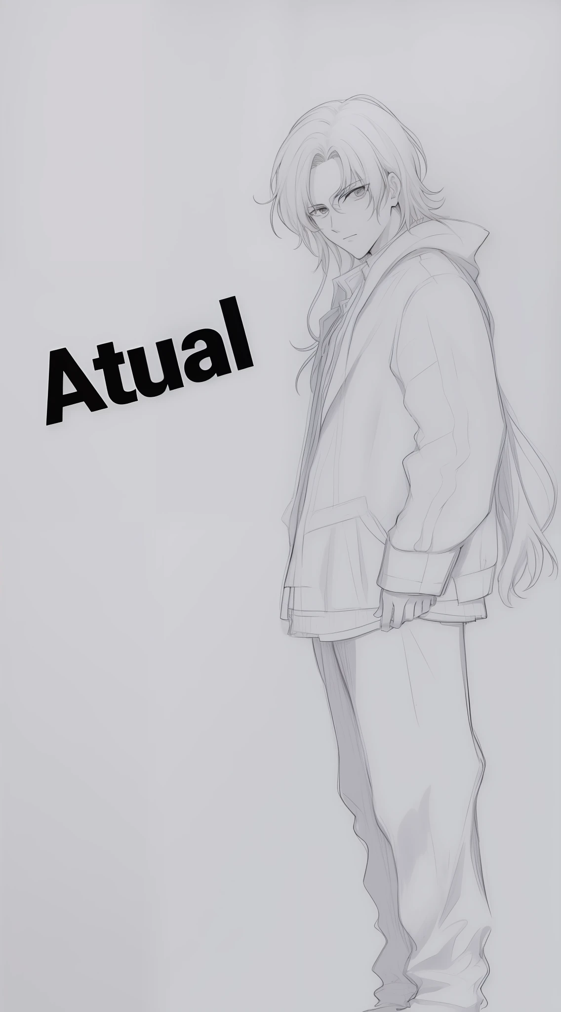 There is a drawing of a man with a katana, um capuz, um cachecol, Pose casual, Pose neutra, desenho de caracteres de corpo inteiro, conceito de personagem irrealista, retrato de corpo inteiro de um curto!, single character full body, Desenho de corpo inteiro, anime full body illustration, Personagem de corpo inteiro, conceito de personagem realista, full body character concept, design de roupa clara, !!retrato de corpo inteiro!!