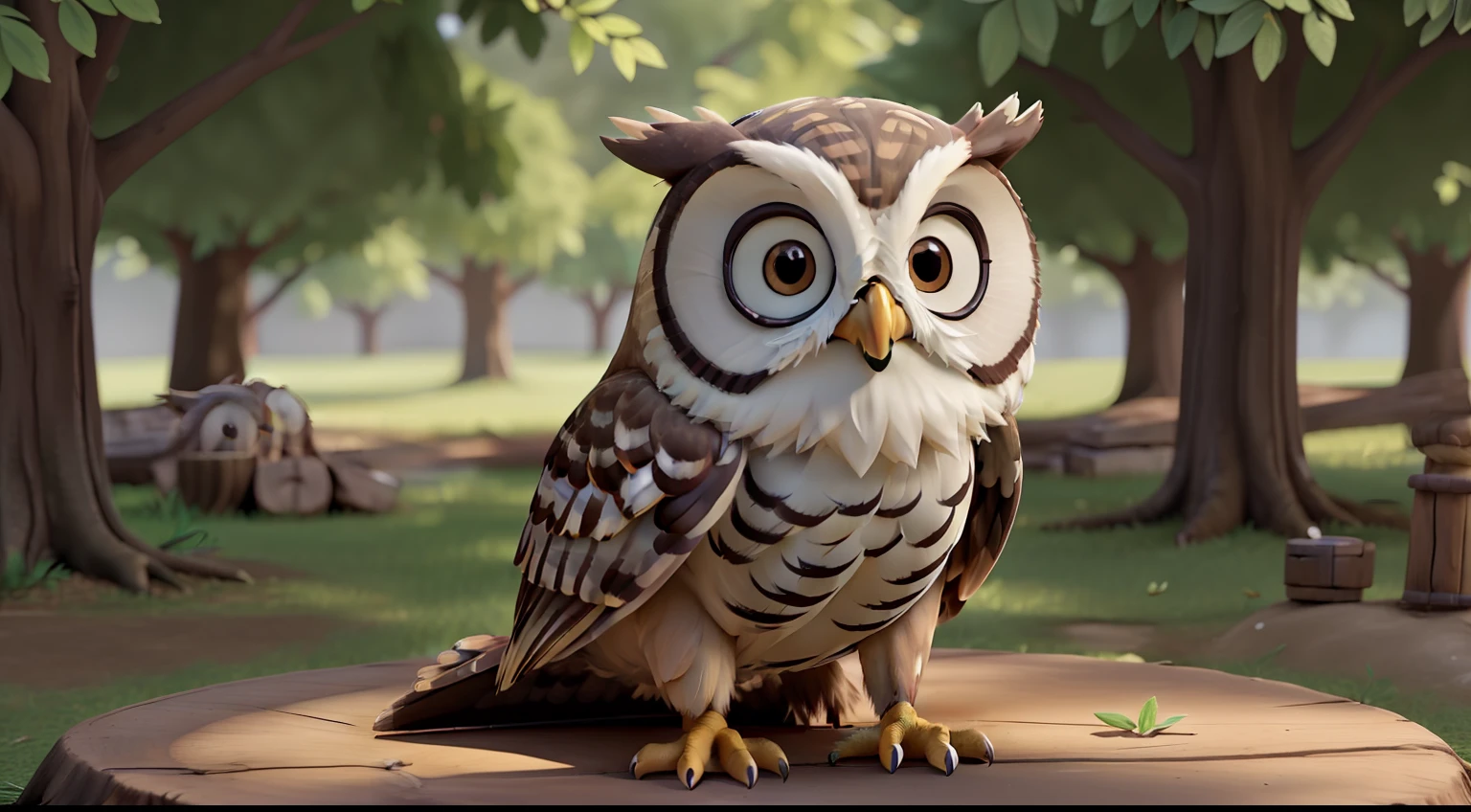 "old owl lying in the shade of a tree" ((Best quality)), ((masterpiece)), (detailed: 1.4), 3D.