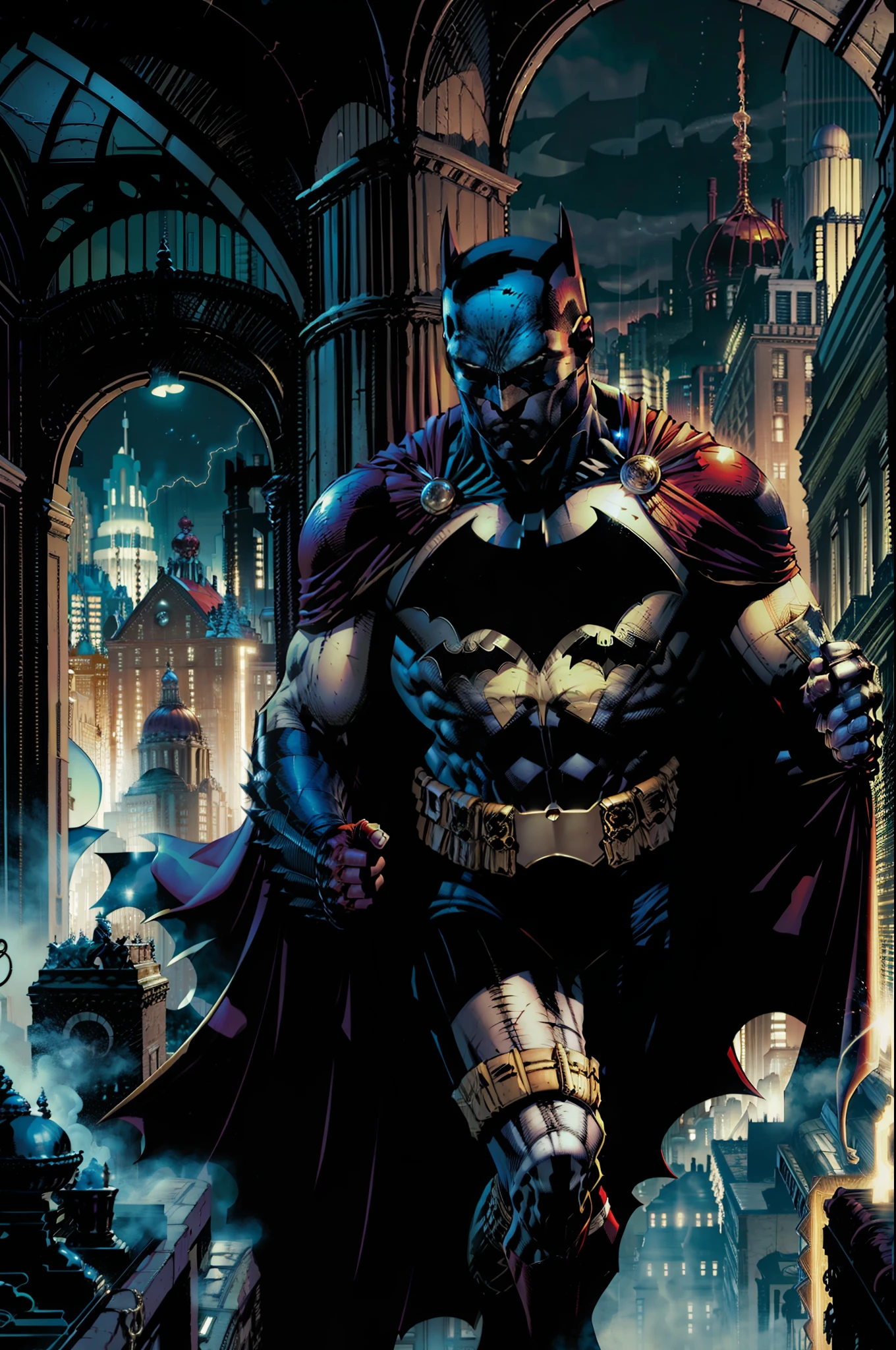 Numa noite, Batman investigates the Phantom of the Opera at the Gotham Theatre, the Phantom of the Opera is a musician [homem vestido com roupa de gala, with black cape and a white mask that covers only one side of the face with the other side appearing from the eye, nariz e boca] seeking revenge for having his art ridiculed. O Fantasma o desafia com enigmas e armadilhas. He discovers that he has been harmed by corrupt businessmen. Batman understands him and convinces the businessmen to do justice. The Phantom finds peace and Batman learns that empathy is powerful in the quest for justice. The mystery of the Opera is solved, And the hero keeps fighting, knowing that not all villains are devoid of humanity, Ou ao estilo DC Comics de Jim Lee