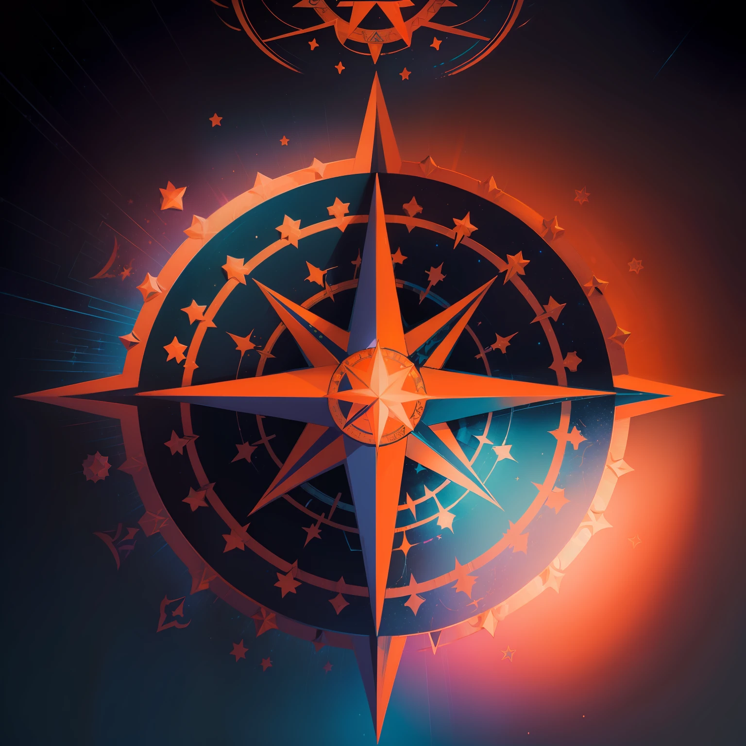 "((High quality tarot card art, estrela animada com detalhes intricados & Compass strokes) e (psychedelic background with vibrant neon colors with orange without shadows,Detail in the trace of the illuminated star)) | estilo azul anos 80, magia, footer space for caption(qualidade 4K:1.2)"