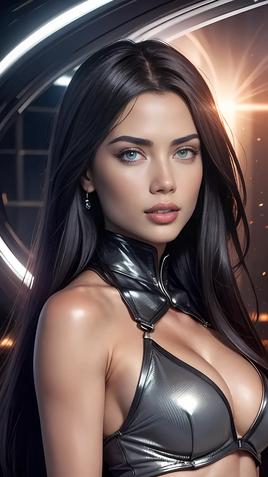 ((top-quality)), ((​masterpiece)), (detailliert: 1.4), ..3D, Image of beautiful cyberpunk woman with thick and voluminous hair, Bright eye, Gaze reflection, Just look at the audience, light Particle, Chaos of pure anti-tech energy, nffsw (High dynamic range), Ray tracing ,NVIDIA RTX,Super Resolution,Unreal 5,Subsurface Dispersion,PBR Texture,Post-processing,Anisotropy Filtering,depth of fields,Maximum clarity and sharpness,Multilayer Texture,Albedo e mapas Speculares,Surface Shading,Accurate Light-Material Interaction Simulation,perfectly proportions,octan render,dual-tone lighting,Large aperture,ISO Law,White Balance,thirds rule,8K Gloss, Appeared on the face, highlight in eyes, Highlights in the mouth, Highlights of the muscular body