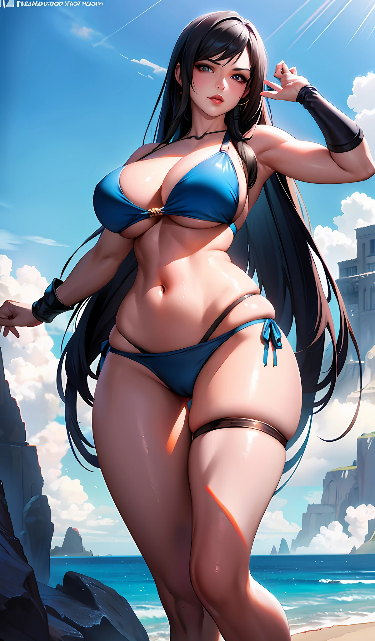 arafed woman in a blue bikini posing, extremely detailed artgerm, ig model | artgerm, seductive tifa lockhart portrait, 2.5d cgi anime fantasy artwork, wlop and artgerm, artstation masterpiece, cushart krenz key art feminine, style ivan talavera and artgerm, tifa lockhart, huge breasts