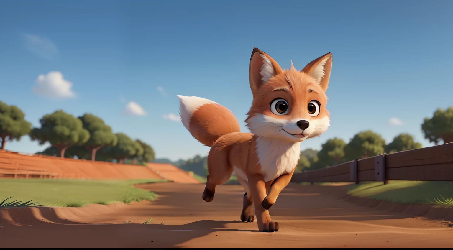 "young fox running on a track" ((Best Quality)), ((Masterpiece)), (Detailed: 1.4), 3D