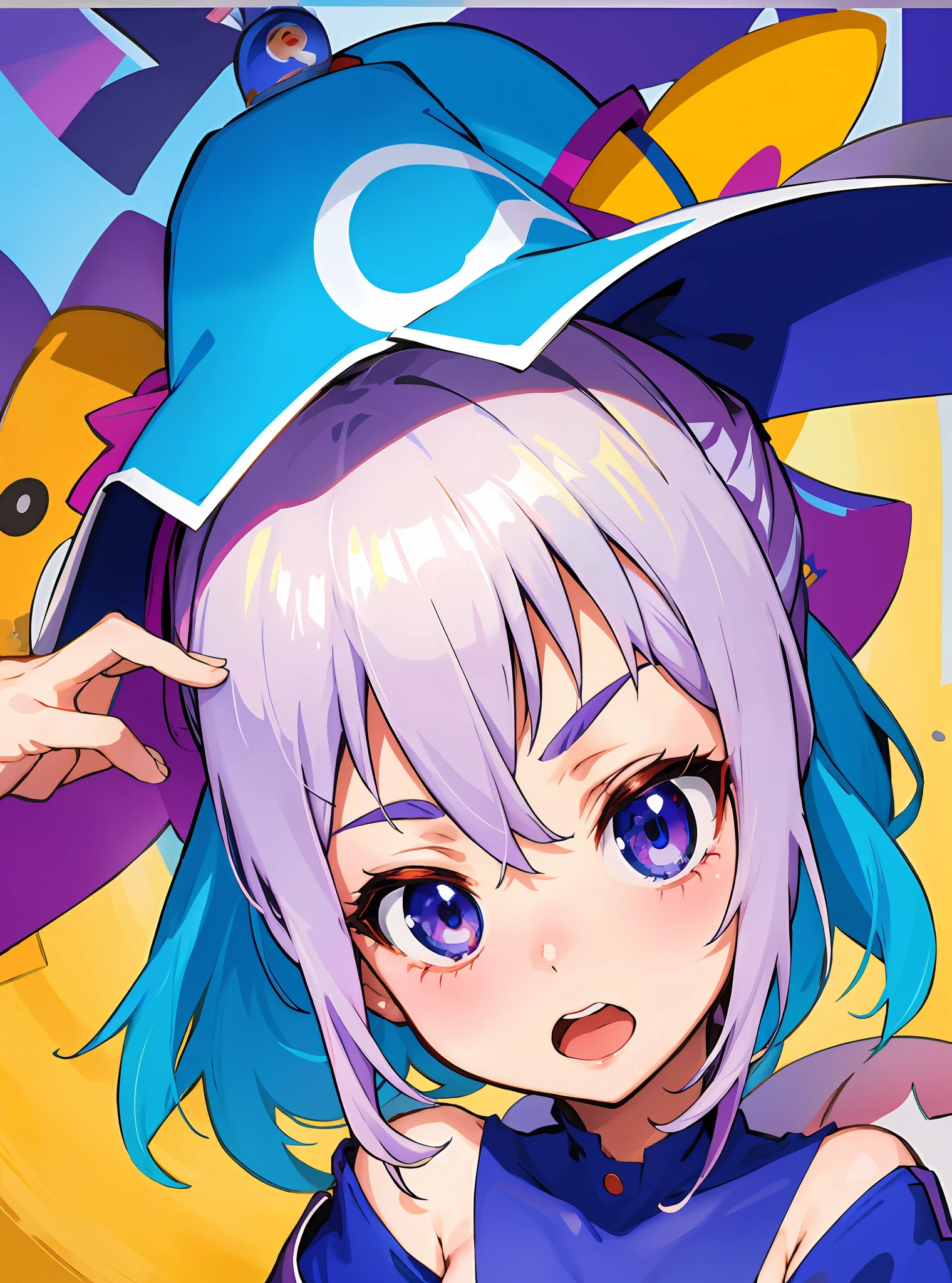 Anime girl with blue hair wearing a blue hat and purple dress, splash arte anime , anime moe artstyle, Um retrato anime de Cirno, estilo anime 4K, arte oficial, meniuimista, Melhor Anime 4K Konachan Wallpaper, Cirno, Ahegao, arte chave detalhada do anime, menina monnime, anime! 4 mil, arte oficial altamente detalhada