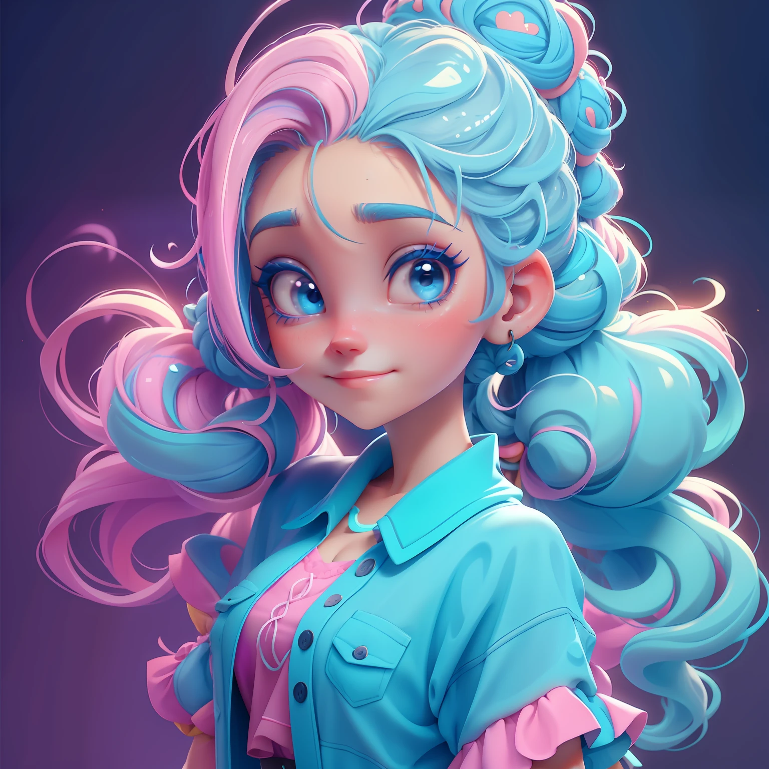 menina Lodo, (Lodo), Slime cabelo bun estilo de cabelo, rosa e azul, roupas rave neon, master part, best quality
