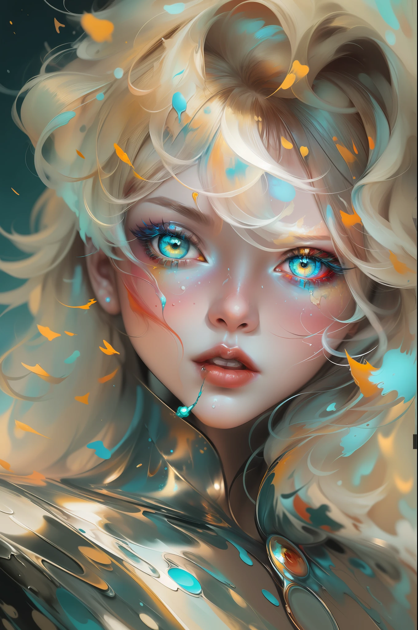 girl, beautiful eyes, abstract vivid colors, by WLOP, Alberto Seveso, Van Gogh, beautiful, abstract oil painting, masterpiece, Dramatic lighting, Gloss and glitter effects
