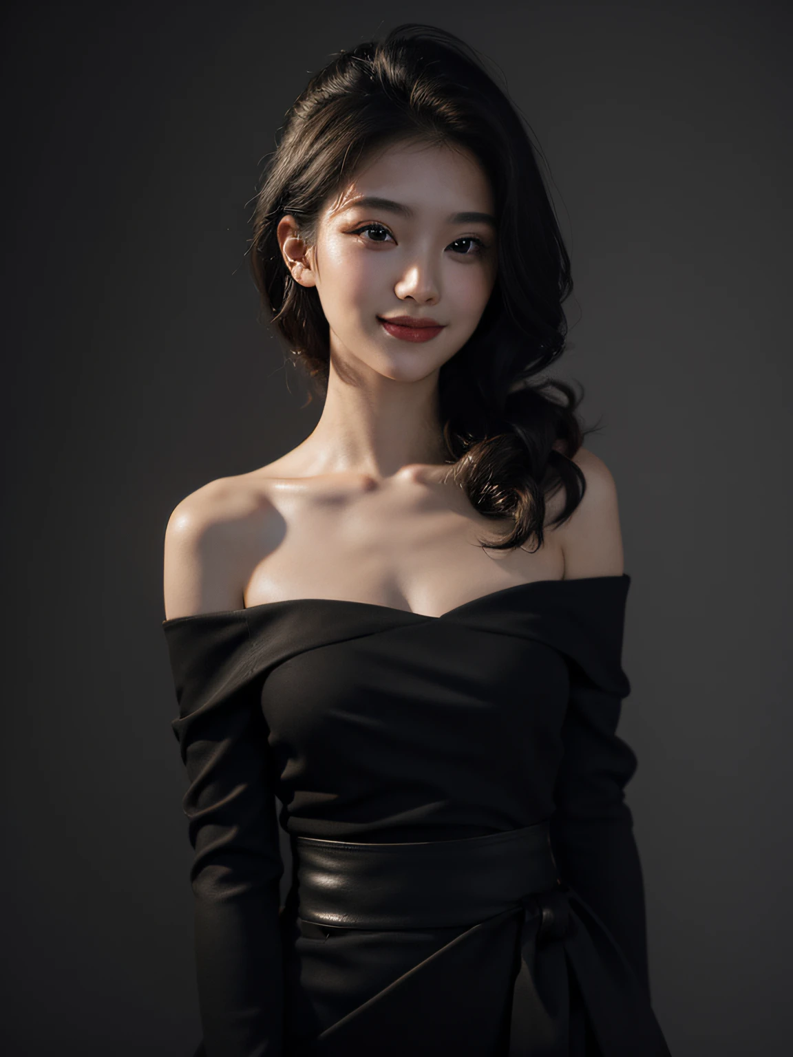 1girl, offshoulder, smile, cute, waist up, deep shadow, in the dark, low key
best quality, masterpiece, (photorealistic:1.4)